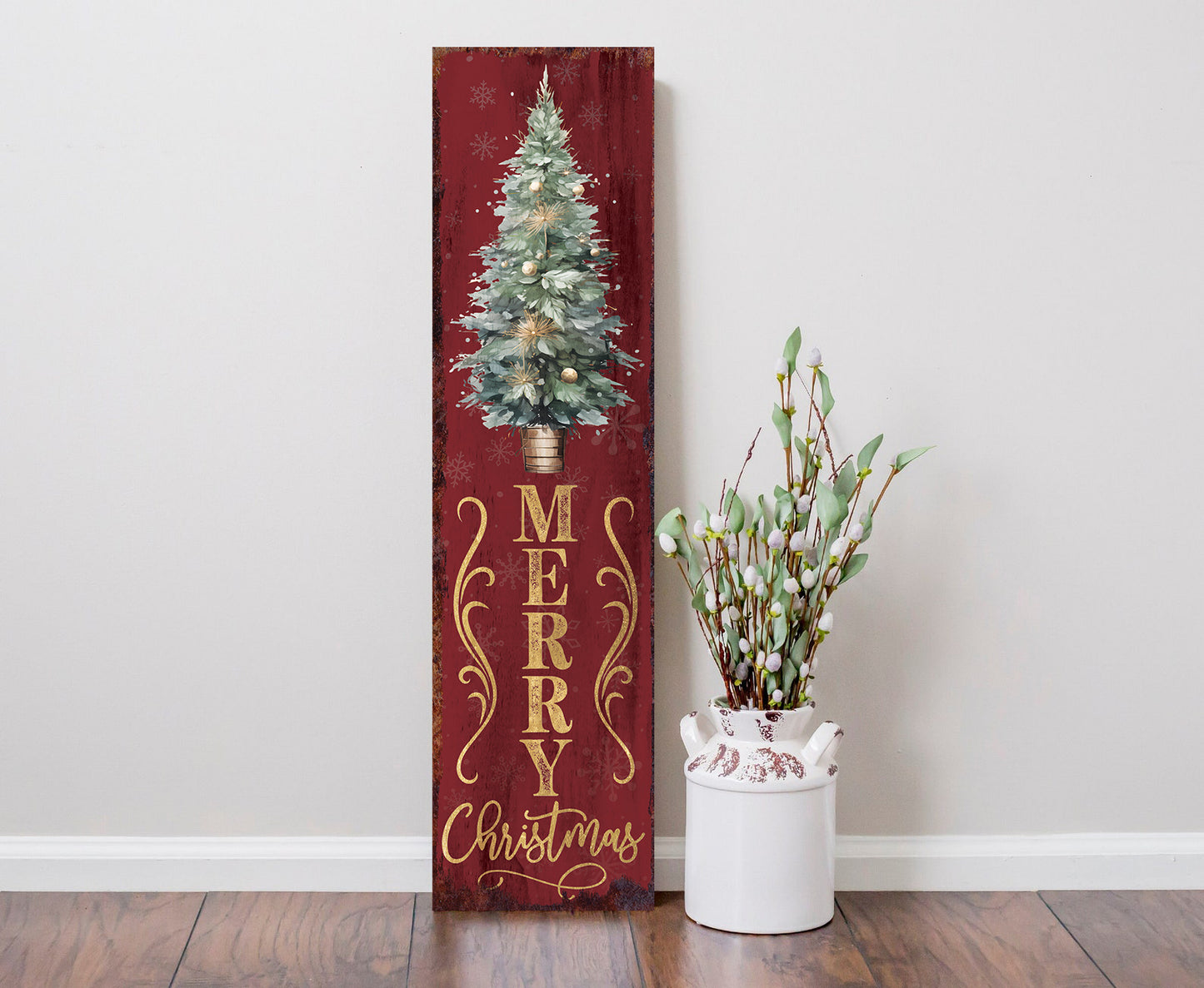 36in Merry Christmas Sign for Front Porch - Vintage Christmas Decoration, Red Rustic Modern Farmhouse Entryway Christmas Porch Sign