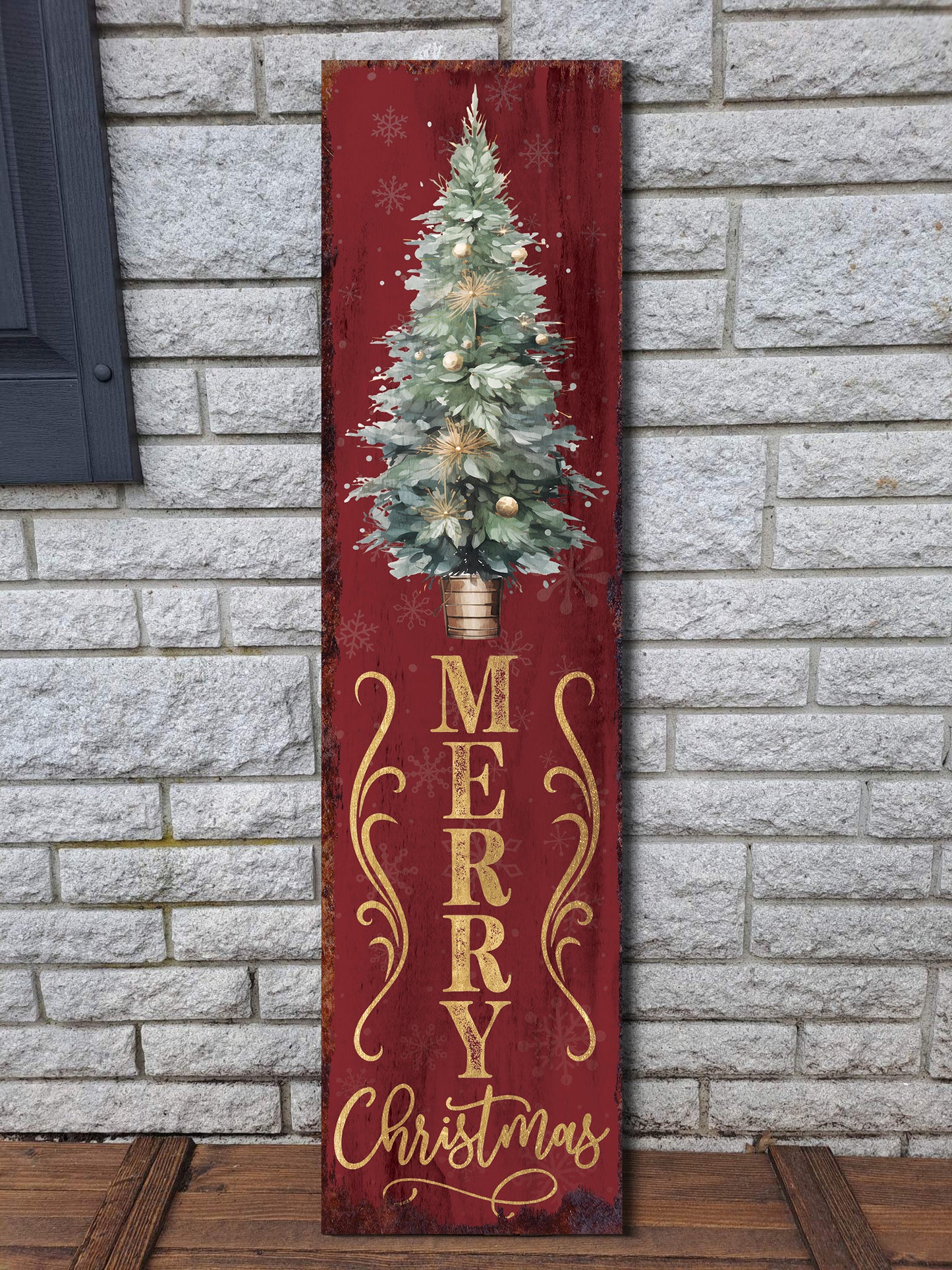36in Merry Christmas Sign for Front Porch - Vintage Christmas Decoration, Red Rustic Modern Farmhouse Entryway Christmas Porch Sign