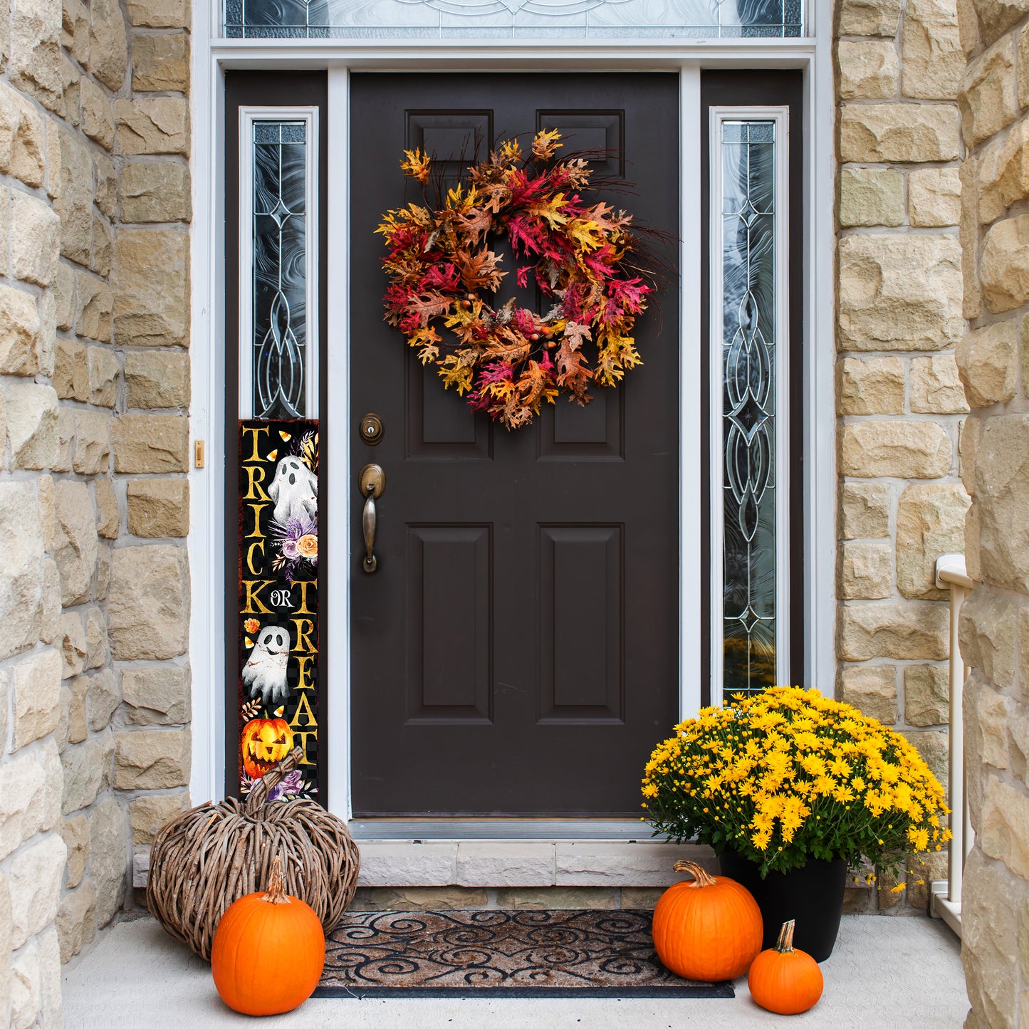 48in Trick or Treat Halloween Porch Sign - Front Porch Halloween Welcome Sign, Vintage Halloween Decoration, Modern Farmhouse Decor