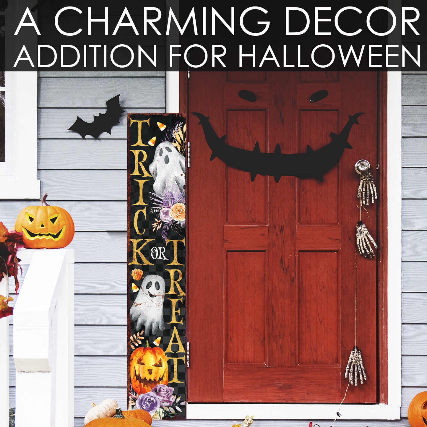 48in Trick or Treat Halloween Porch Sign - Front Porch Halloween Welcome Sign, Vintage Halloween Decoration, Modern Farmhouse Decor