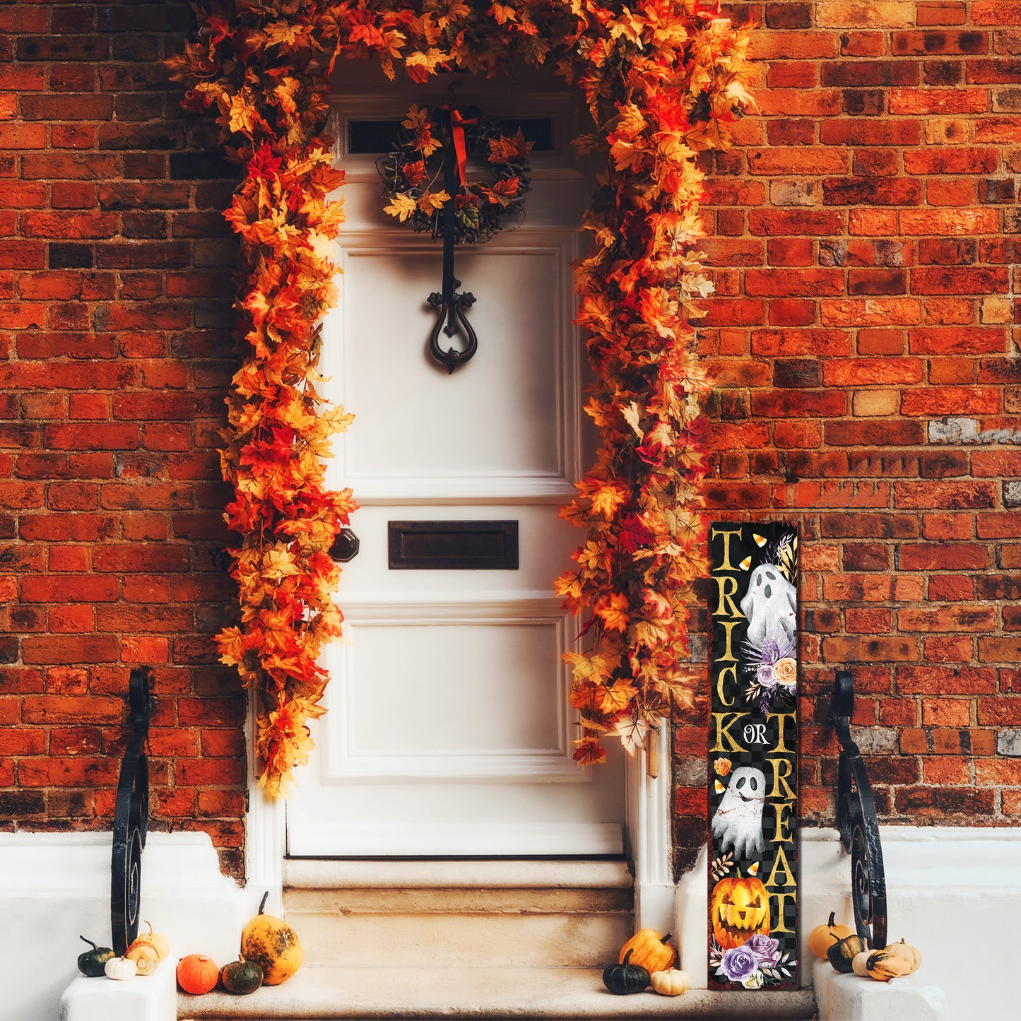 48in Trick or Treat Halloween Porch Sign - Front Porch Halloween Welcome Sign, Vintage Halloween Decoration, Modern Farmhouse Decor