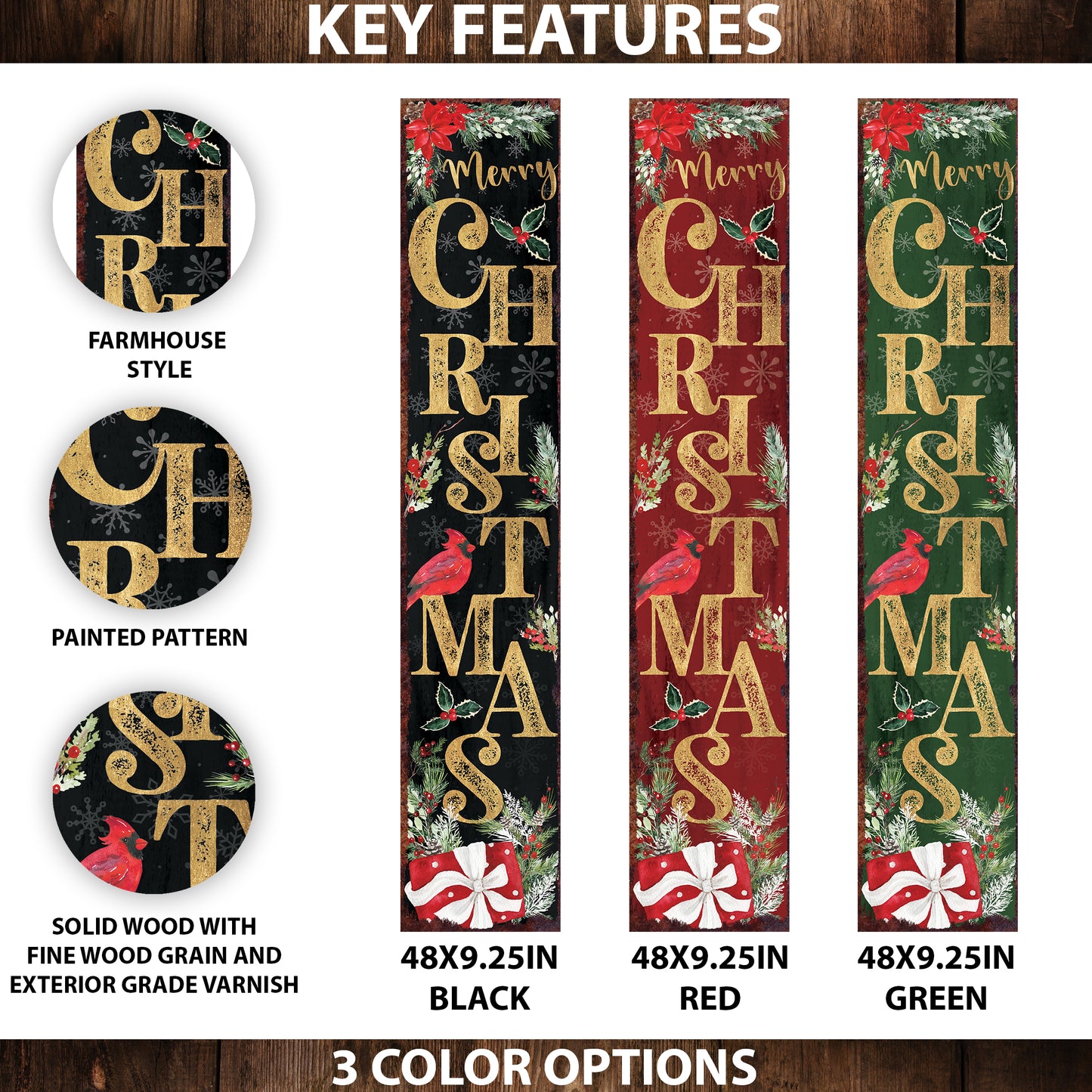 48in Christmas Porch Sign | Vintage Christmas Welcome Sign | Modern Farmhouse Entryway Decor | 3 Colors