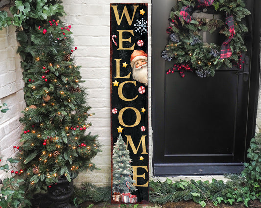 48" Welcome Christmas Porch Sign | Rustic Farmhouse Santa Outdoor Decor Gift
