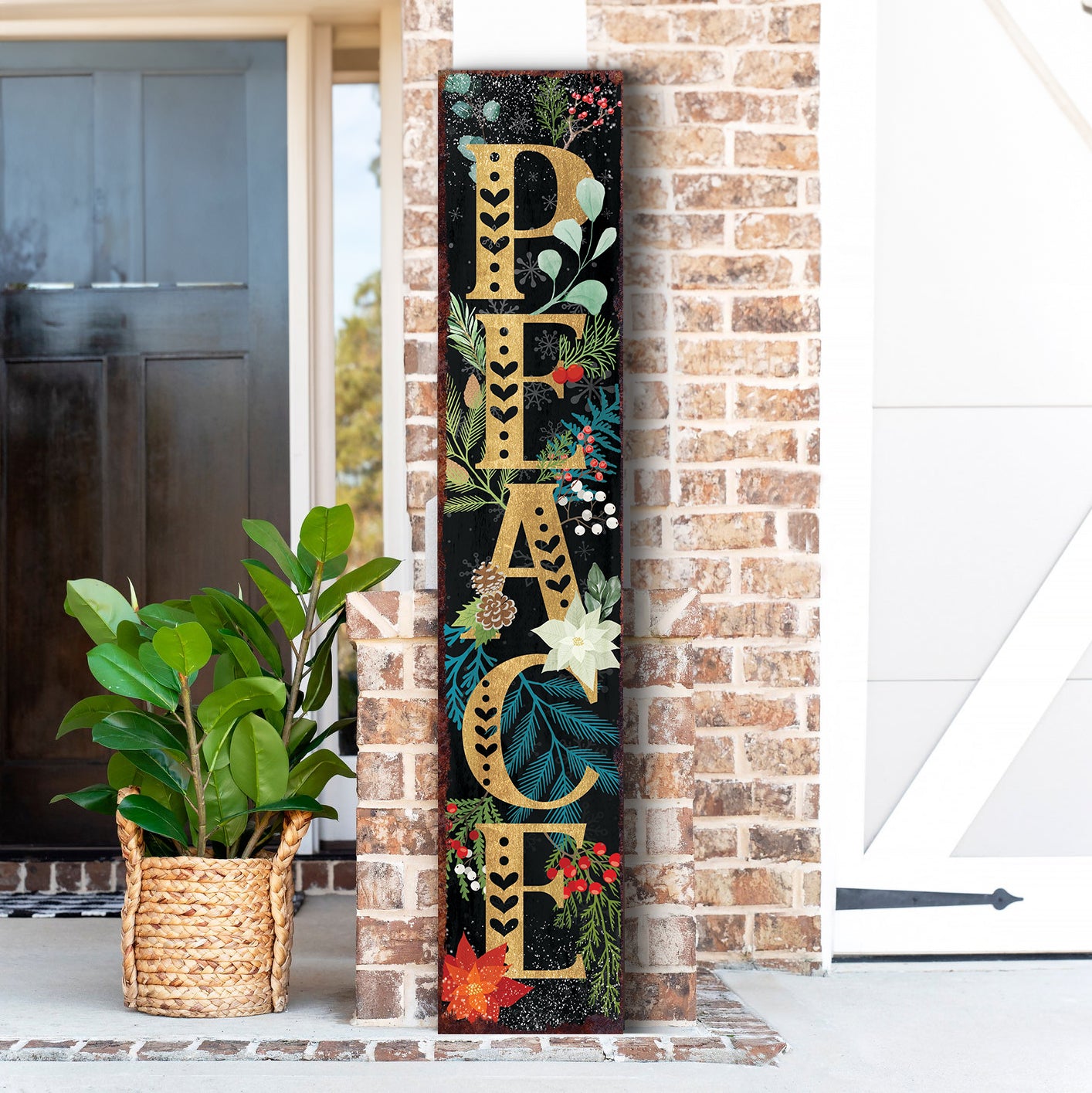 48in Peace Porch Sign - Front Porch Christmas Welcome Sign, Rustic Modern Farmhouse Entryway Board