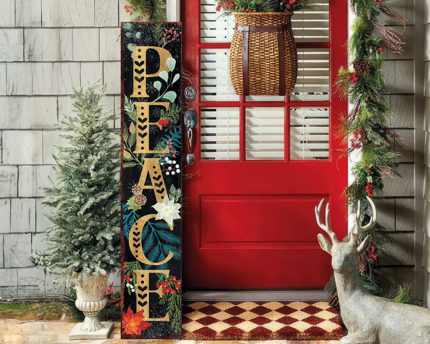 48in Peace Porch Sign - Front Porch Christmas Welcome Sign, Rustic Modern Farmhouse Entryway Board