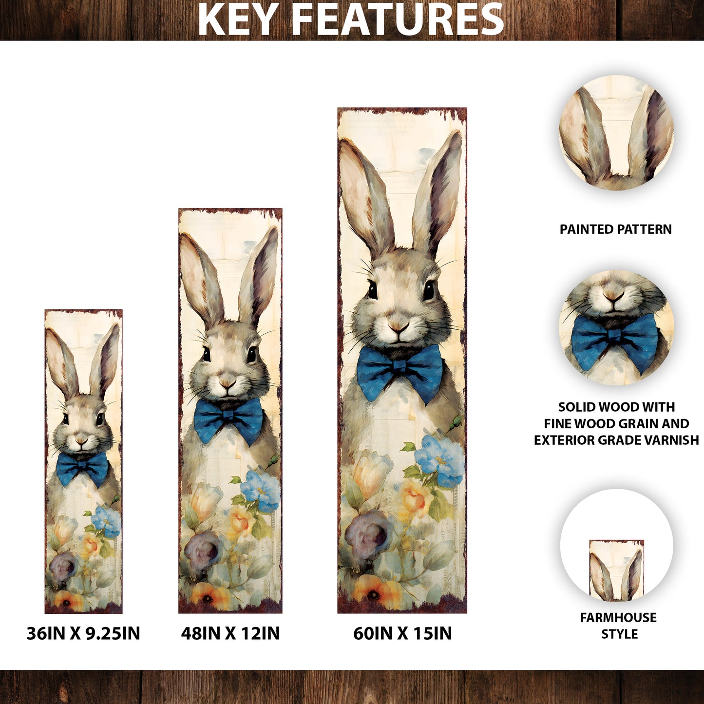 Easter Porch Sign Decor for Front Porch | Easter Outdoor Decor for Front Door | Watercolor Bunny Design | 3 Sizes