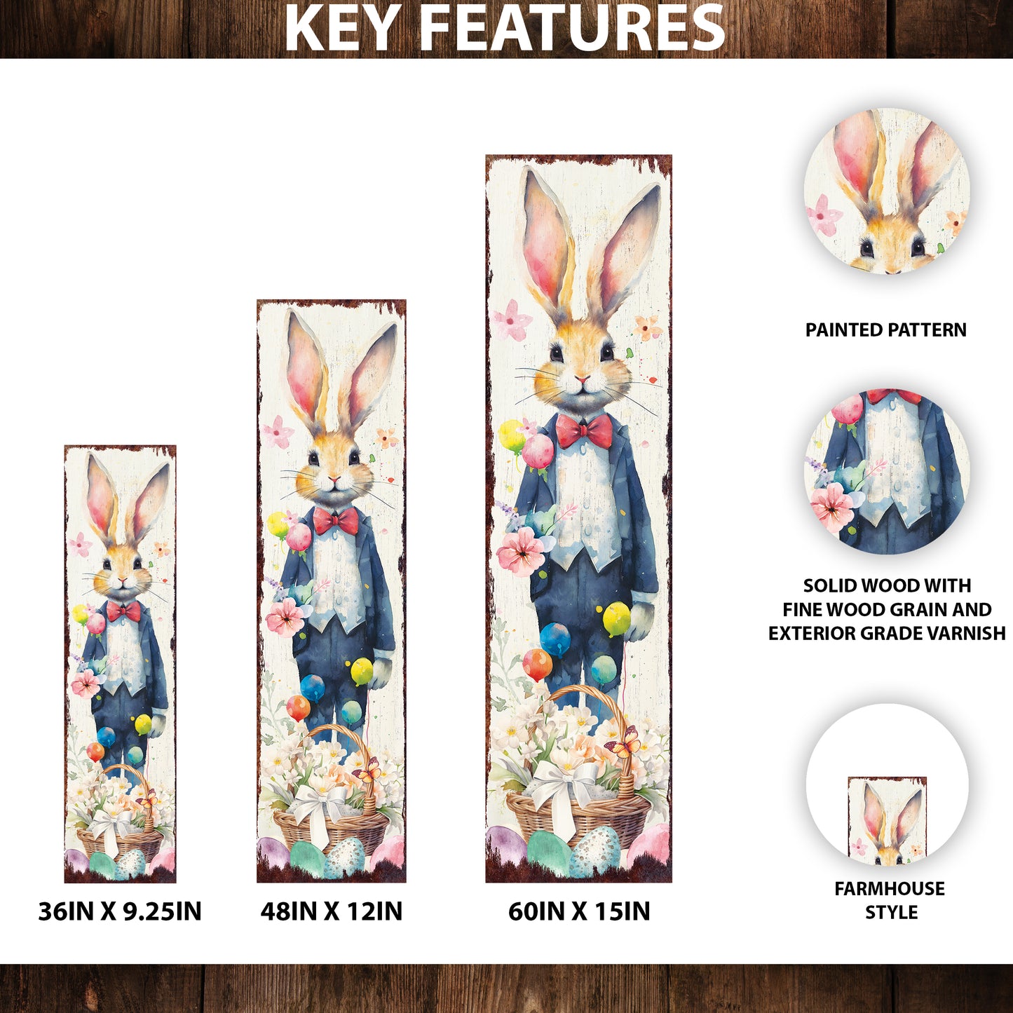 Easter Porch Sign Bunny Design Entryway Decor | UV Print | Front Porch Plaque | Seasonal Home Decor | 3 Sizes