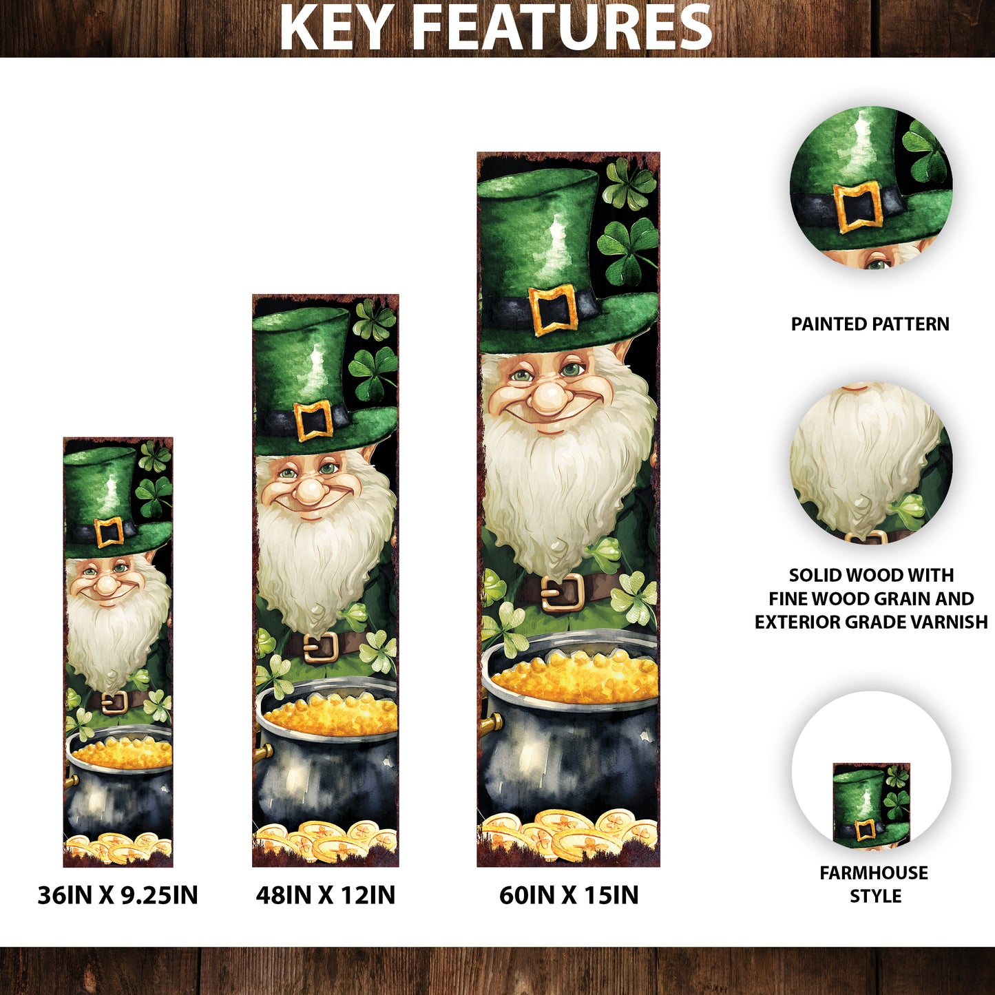 St. Patrick's Day Gnome Welcome Sign for Front Porch, St.Patrick's Outdoor Decor for Front Door