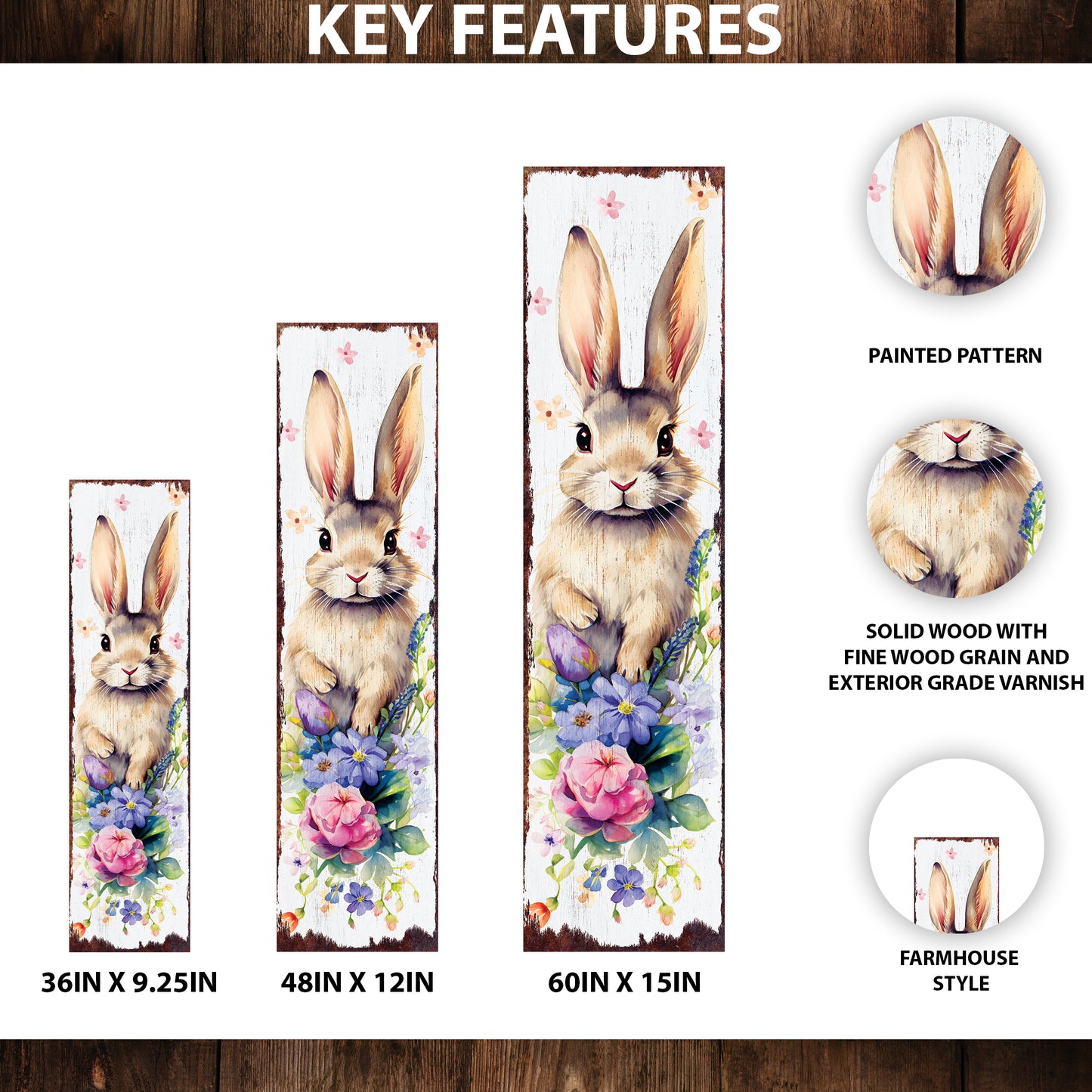 Easter Porch Sign Bunny Entryway Decor | UV Print | Front Porch Plaque | Seasonal Home Decor | 3 Sizes