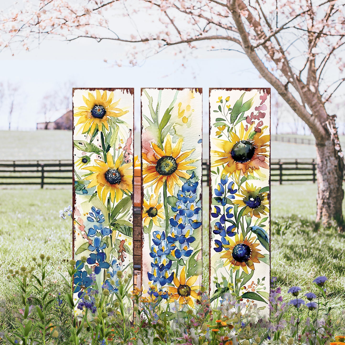 Spring Watercolor Wildflower Wooden Porch Sign | Front Door Wall Decor | Rustic Farmhouse Entryway Display | 3 Sizes & Patterns