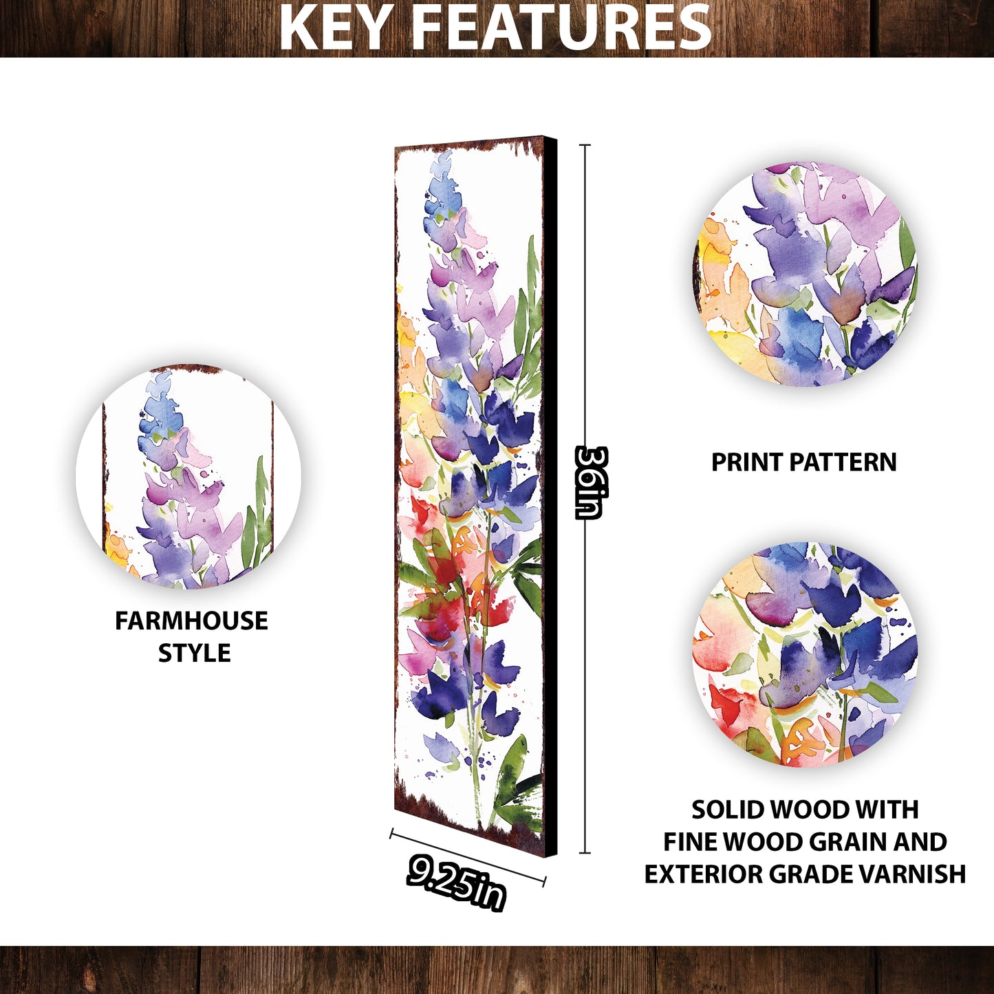 36in Spring Porch Sign | Lupine Watercolor Floral Decor | Ideal for Living Room, Entryway, Mantle, Porch, and Front Door