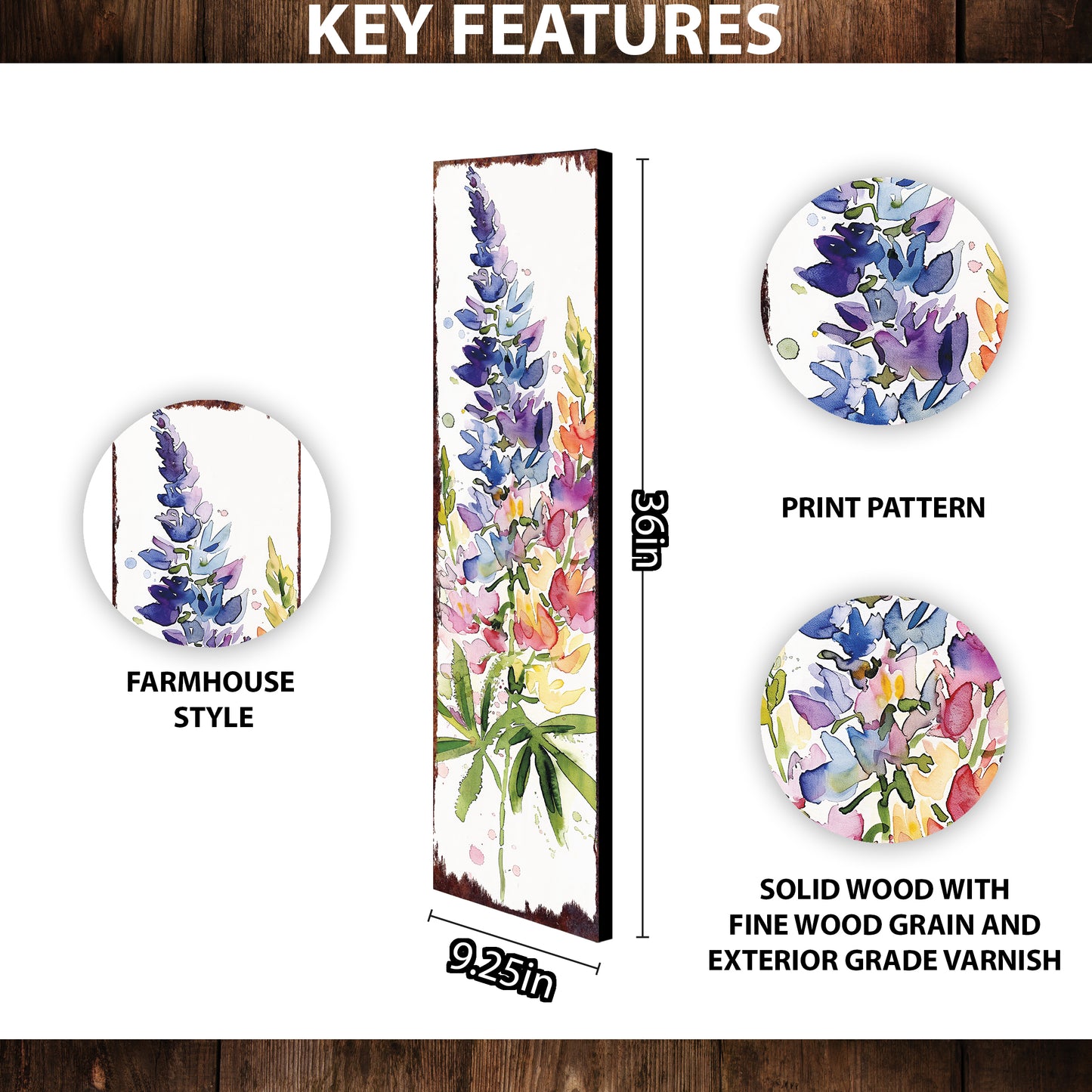 36in Spring Porch Sign | Watercolor Lupine Floral Decor | Ideal for Living Room, Entryway, Mantle, Porch, and Front Door