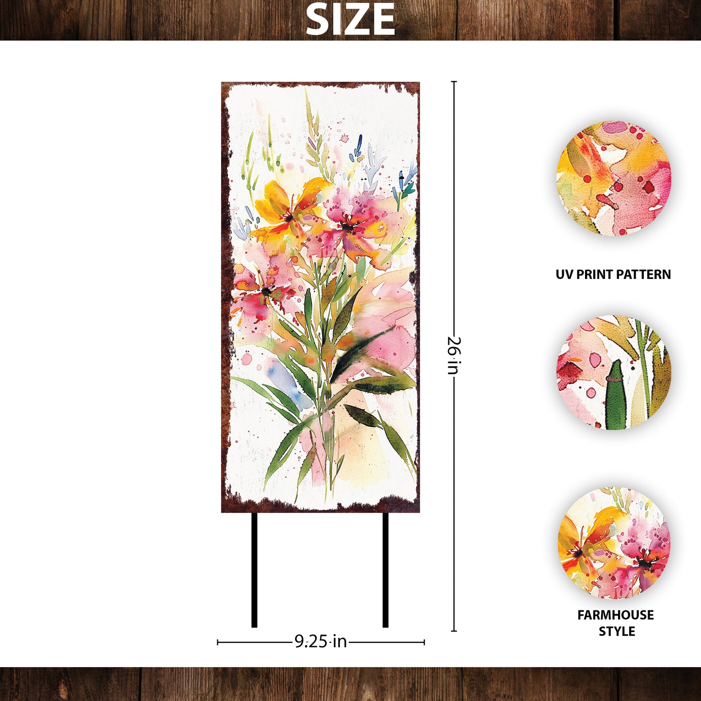 26in Spring Garden Stake | Watercolor Floral Decor | Perfect for Outdoor Decor, Yard Art, and Garden Decorations | Multi Patterns Available