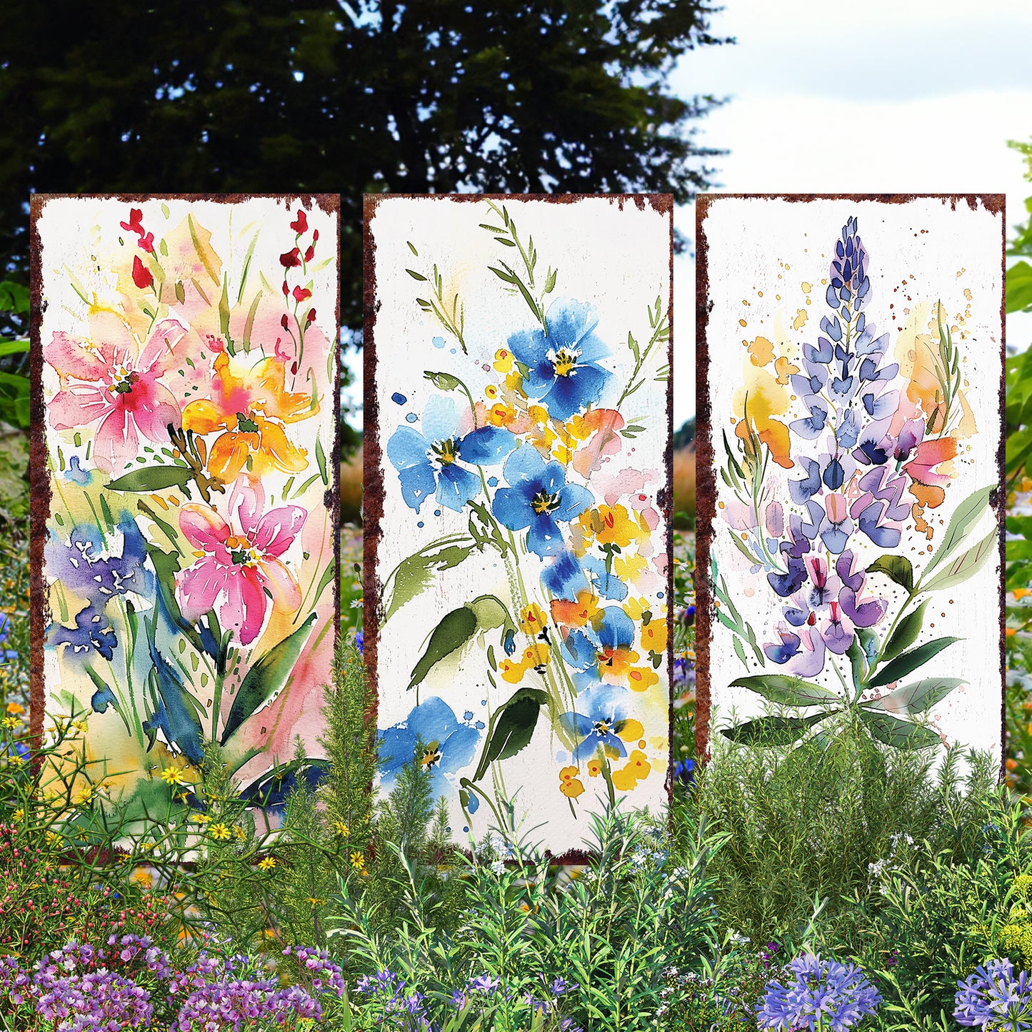 26in Spring Garden Stake | Watercolor Floral Decor | Perfect for Outdoor Decor, Yard Art, and Garden Decorations | Multi Patterns Available