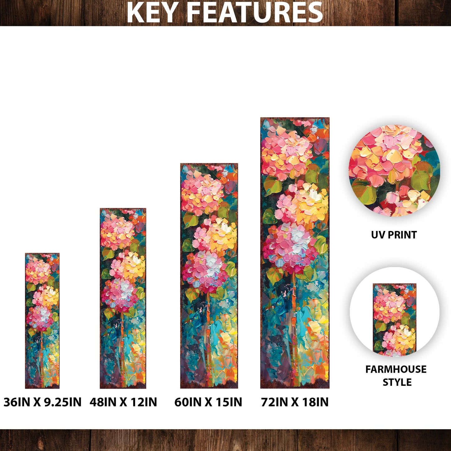 Oil Paint Style Hydrangeas Spring Porch Sign | Floral Home Decor | Perfect for Living Room, Entryway, Mantle, Porch| UV Print