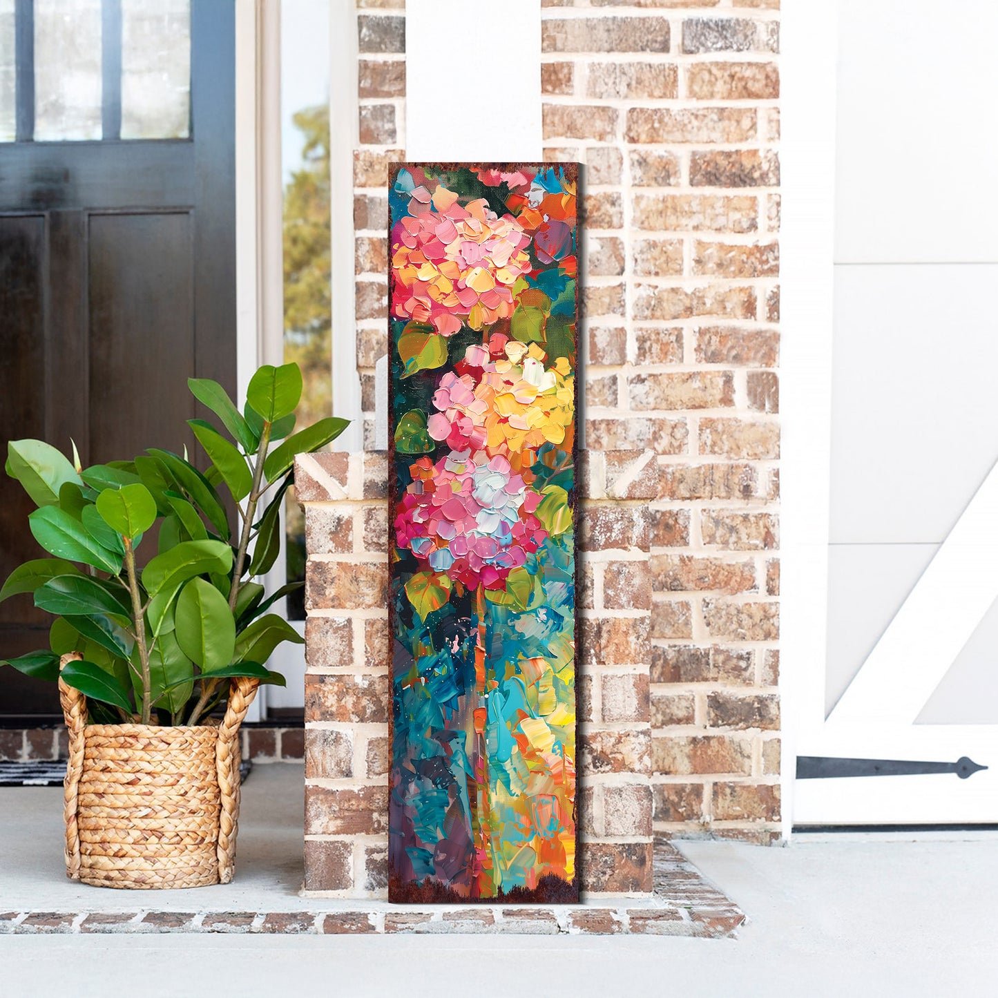 Oil Paint Style Hydrangeas Spring Porch Sign | Floral Home Decor | Perfect for Living Room, Entryway, Mantle, Porch| UV Print