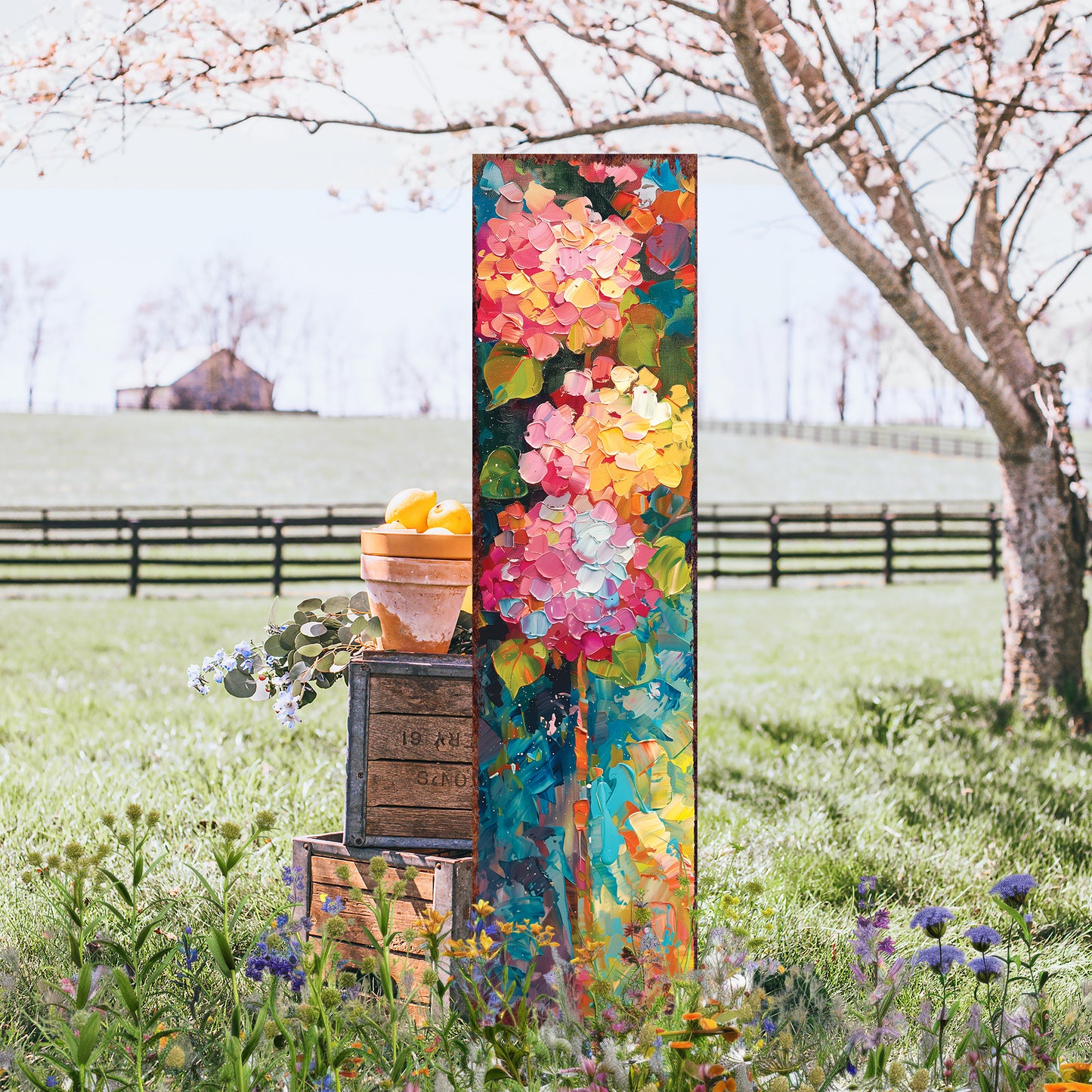Oil Paint Style Hydrangeas Spring Porch Sign | Floral Home Decor | Perfect for Living Room, Entryway, Mantle, Porch| UV Print