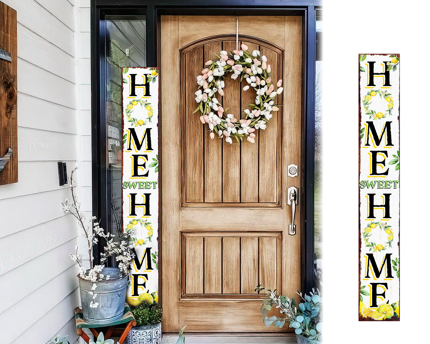 Lemon Home Sweet Home Sign | Rustic Wood Front Door Decor | Farmhouse Porch Sign Decorations | Patio Decor | Wooden Decor