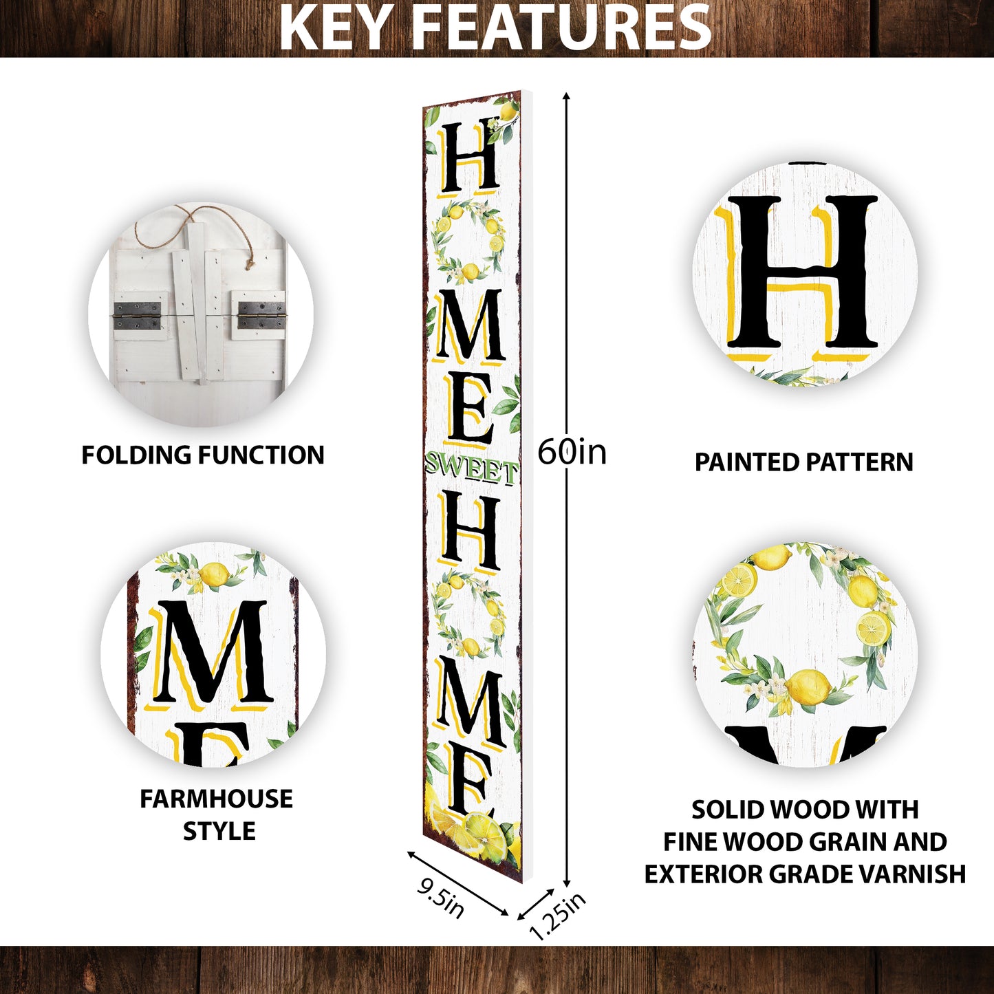 Lemon Home Sweet Home Sign | Rustic Wood Front Door Decor | Farmhouse Porch Sign Decorations | Patio Decor | Wooden Decor