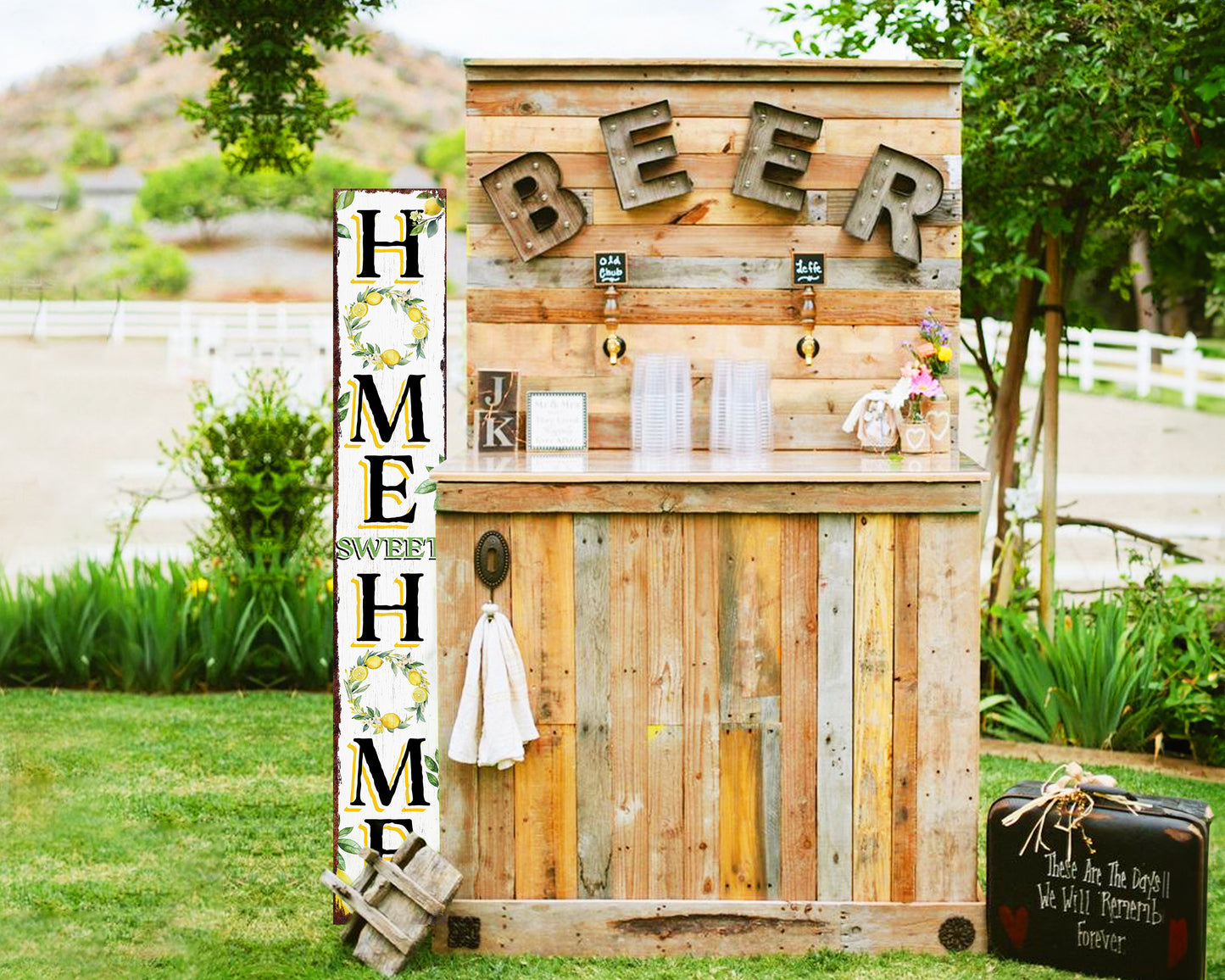 Lemon Home Sweet Home Sign | Rustic Wood Front Door Decor | Farmhouse Porch Sign Decorations | Patio Decor | Wooden Decor