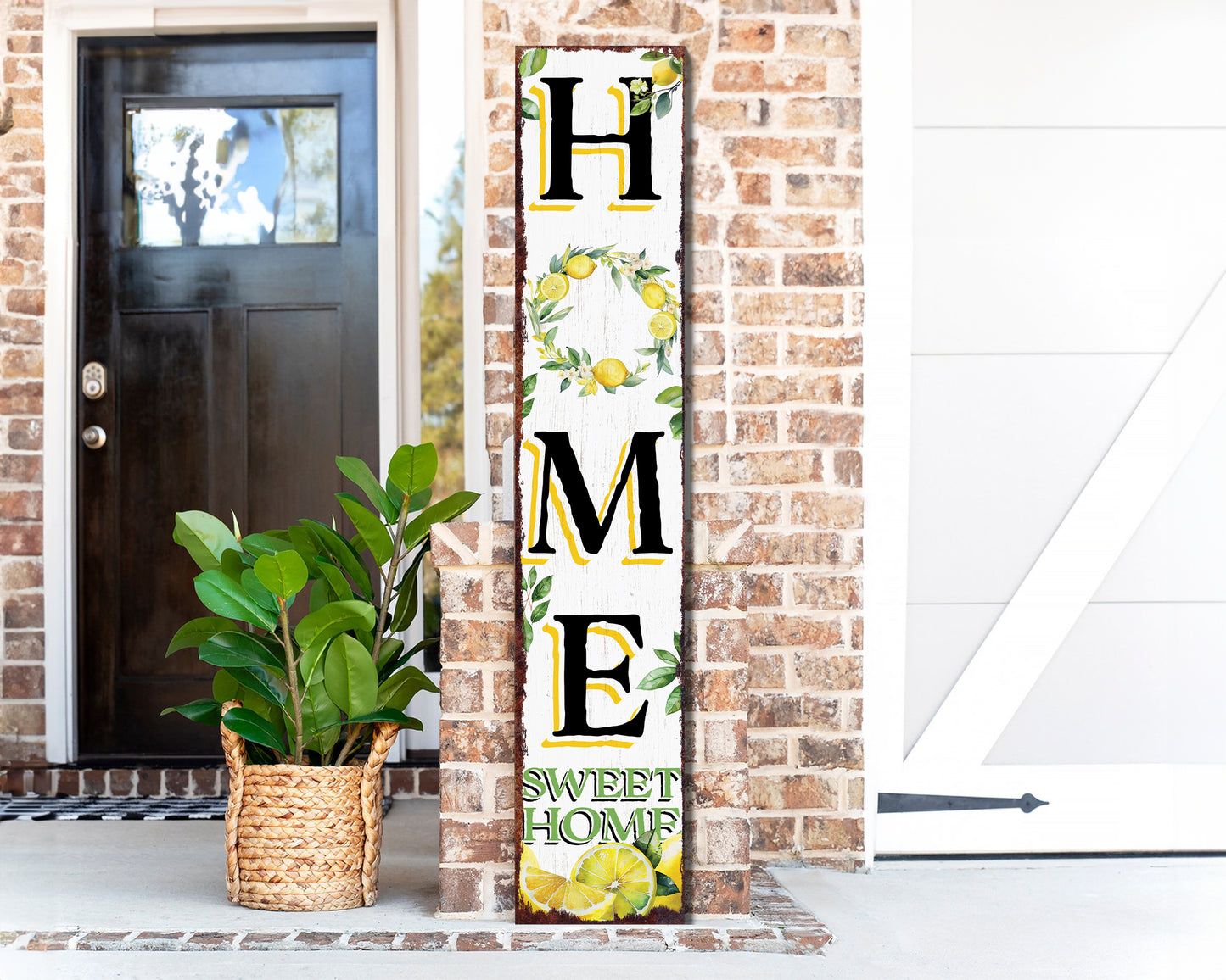 Lemon Home Sweet Home Sign | Rustic Wood Front Door Decor | Farmhouse Porch Sign Decorations | Patio Decor | Wooden Decor