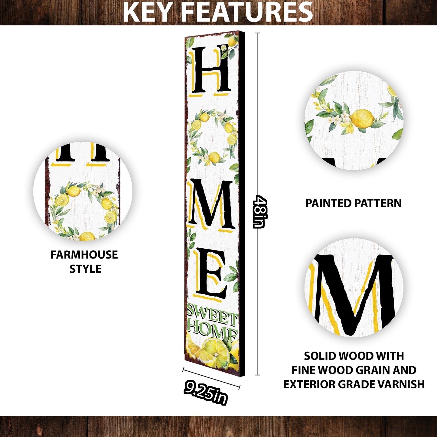Lemon Home Sweet Home Sign | Rustic Wood Front Door Decor | Farmhouse Porch Sign Decorations | Patio Decor | Wooden Decor