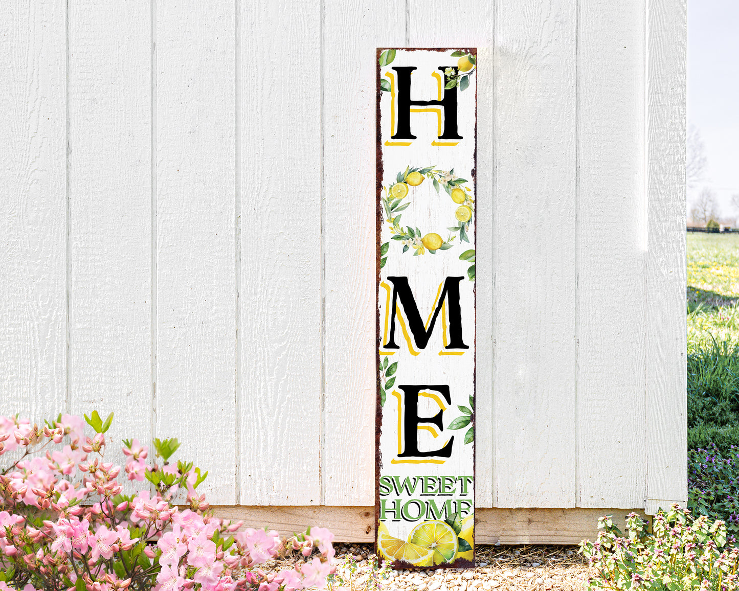 Lemon Home Sweet Home Sign | Rustic Wood Front Door Decor | Farmhouse Porch Sign Decorations | Patio Decor | Wooden Decor