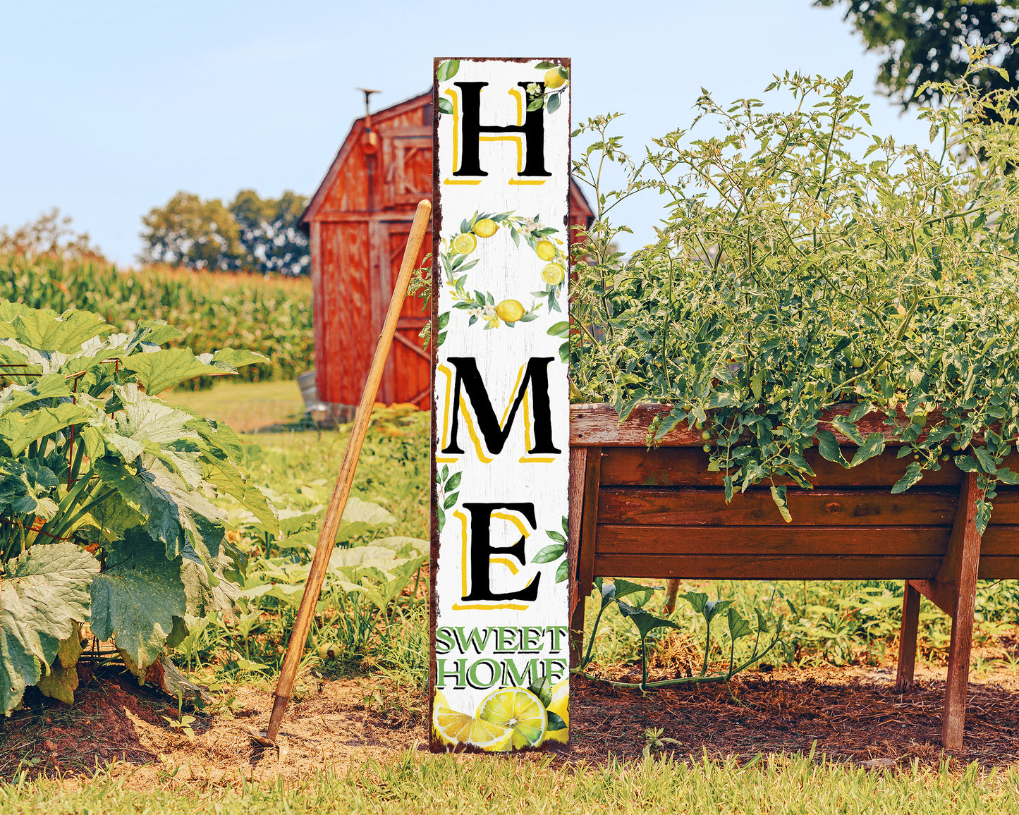 Lemon Home Sweet Home Sign | Rustic Wood Front Door Decor | Farmhouse Porch Sign Decorations | Patio Decor | Wooden Decor