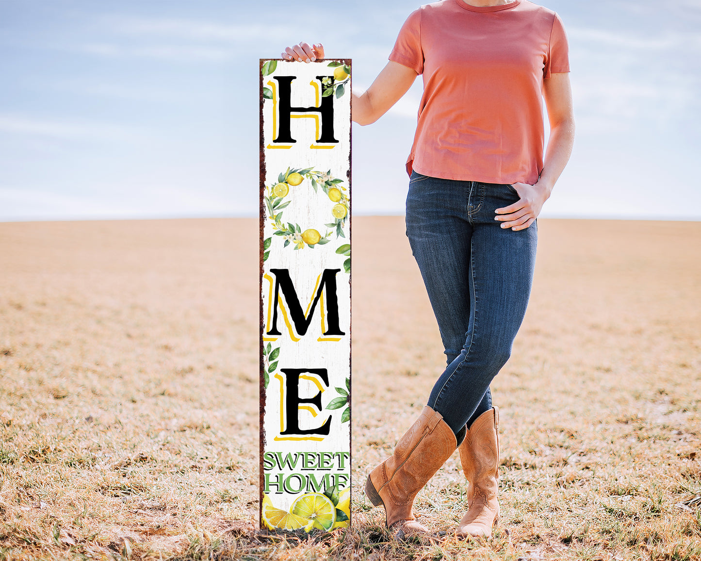 Lemon Home Sweet Home Sign | Rustic Wood Front Door Decor | Farmhouse Porch Sign Decorations | Patio Decor | Wooden Decor