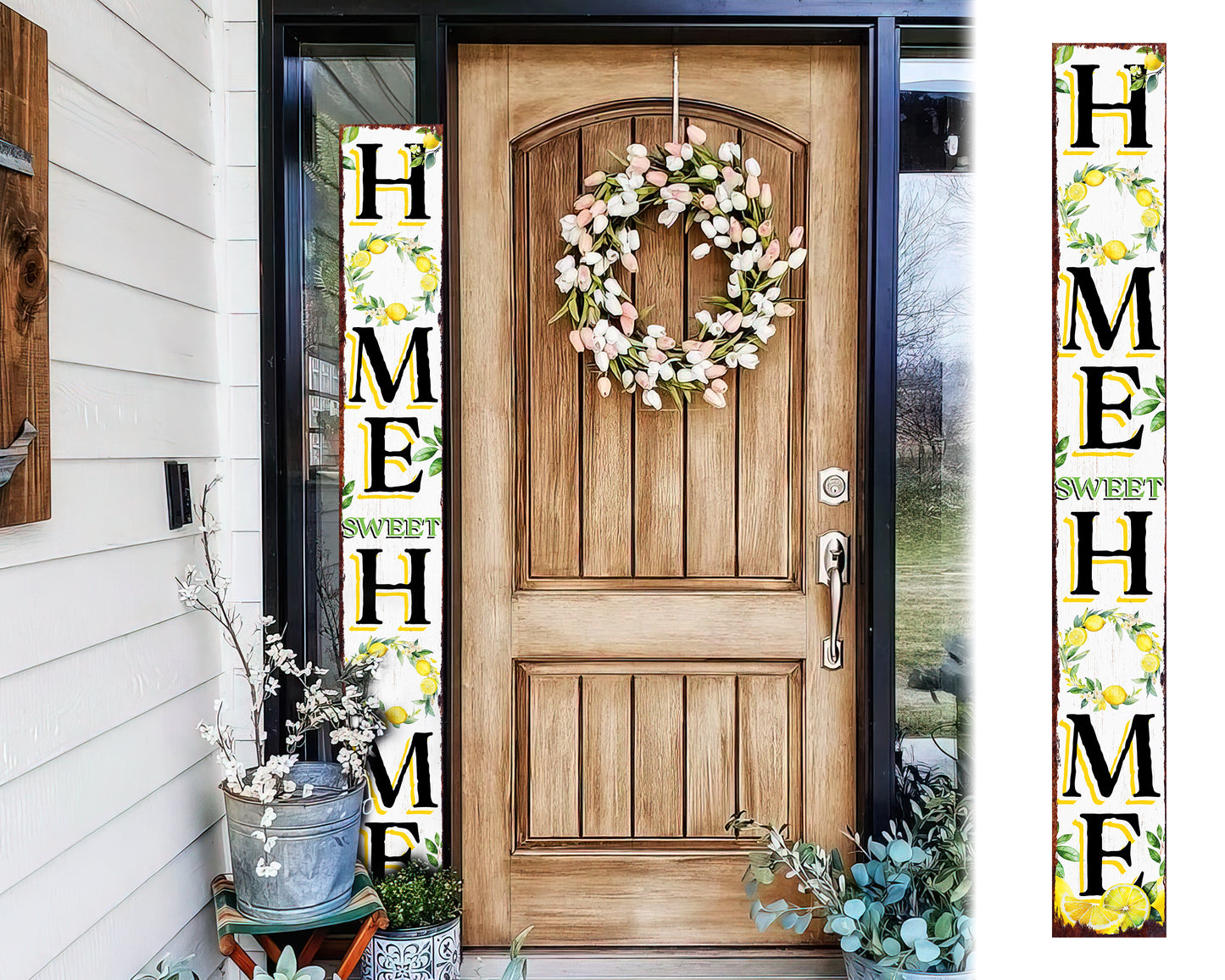 Lemon Home Sweet Home Sign | Rustic Wood Front Door Decor | Farmhouse Porch Sign Decorations | Patio Decor | Wooden Decor