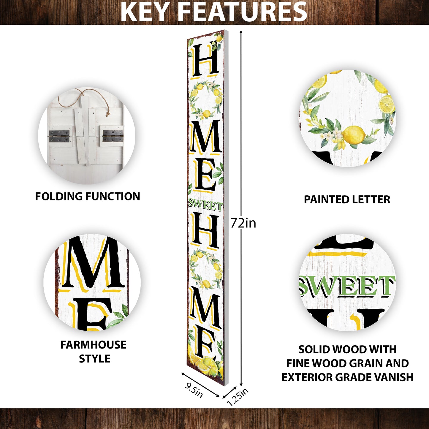 Lemon Home Sweet Home Sign | Rustic Wood Front Door Decor | Farmhouse Porch Sign Decorations | Patio Decor | Wooden Decor