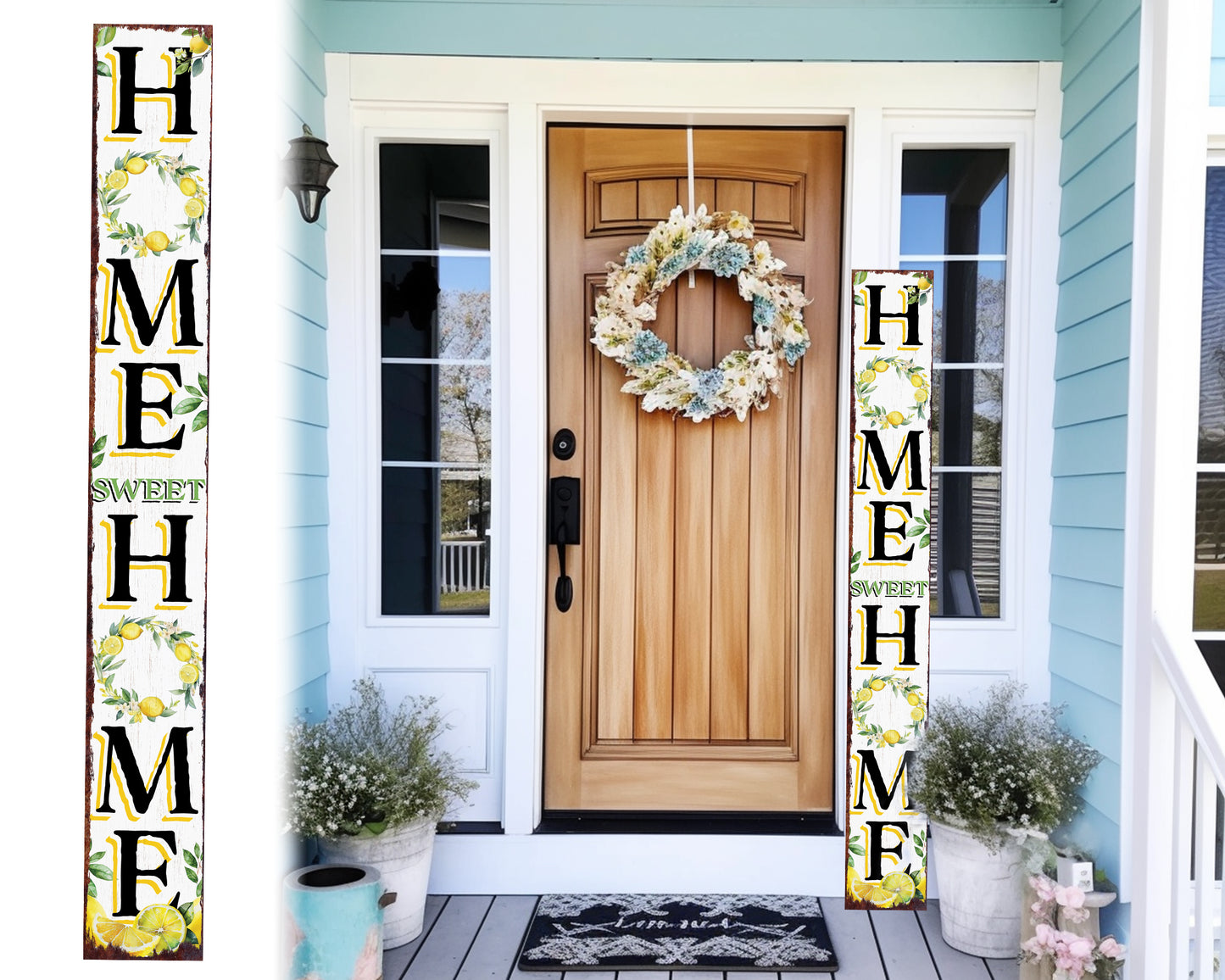 Lemon Home Sweet Home Sign | Rustic Wood Front Door Decor | Farmhouse Porch Sign Decorations | Patio Decor | Wooden Decor
