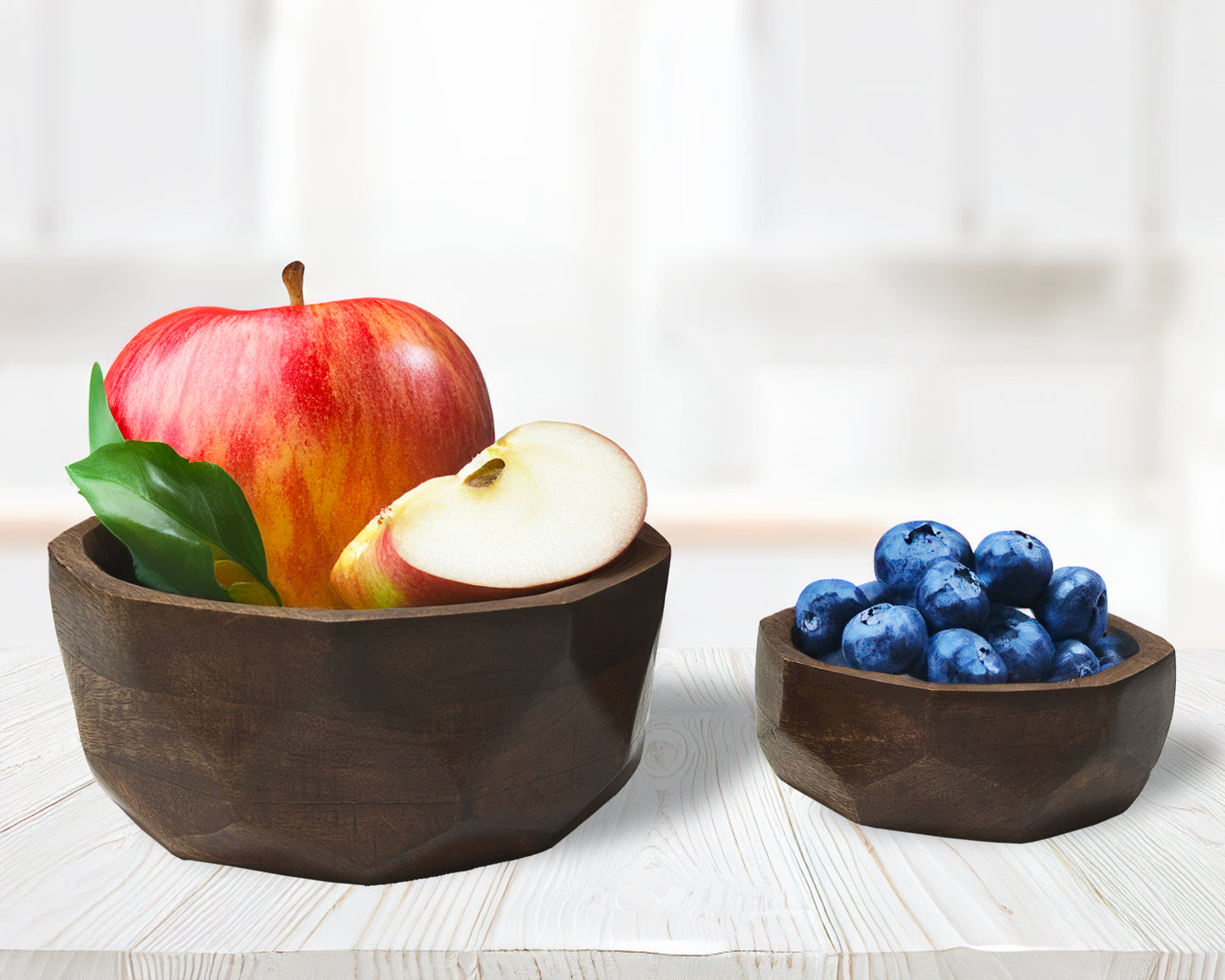 Acacia Wood Serving Bowls | Calabash Bowl Set of 2 | Hand-Carved Decorative Wooden Bowls