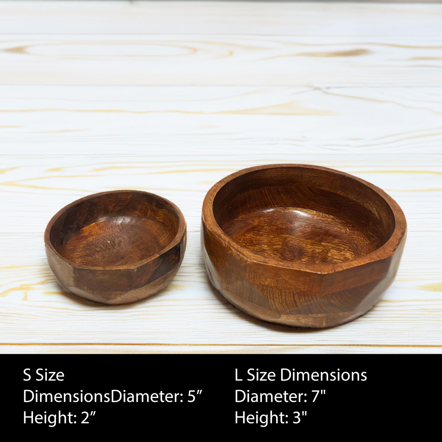 Acacia Wood Serving Bowls | Calabash Bowl Set of 2 | Hand-Carved Decorative Wooden Bowls