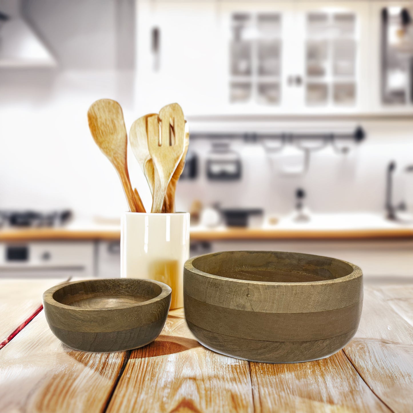 Calabash Bowl Set of 2 | Hand-Carved Decorative Wooden Bowls | Acacia Wood Serving Bowls
