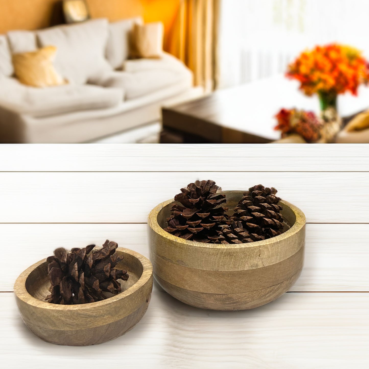 Calabash Bowl Set of 2 | Hand-Carved Decorative Wooden Bowls | Acacia Wood Serving Bowls
