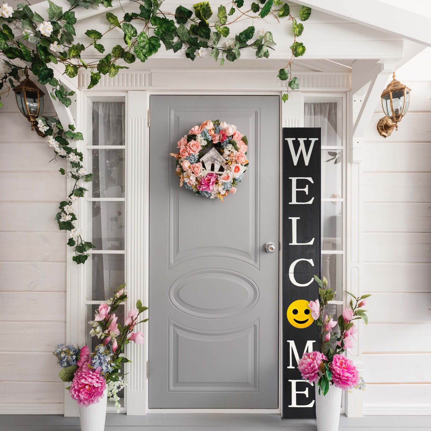 72in Black Welcome Sign,Rustic Tall Welcome Sign for Front Porch Decor, Modern Farmhouse Welcome Porch Sign Wood Vertical Décor