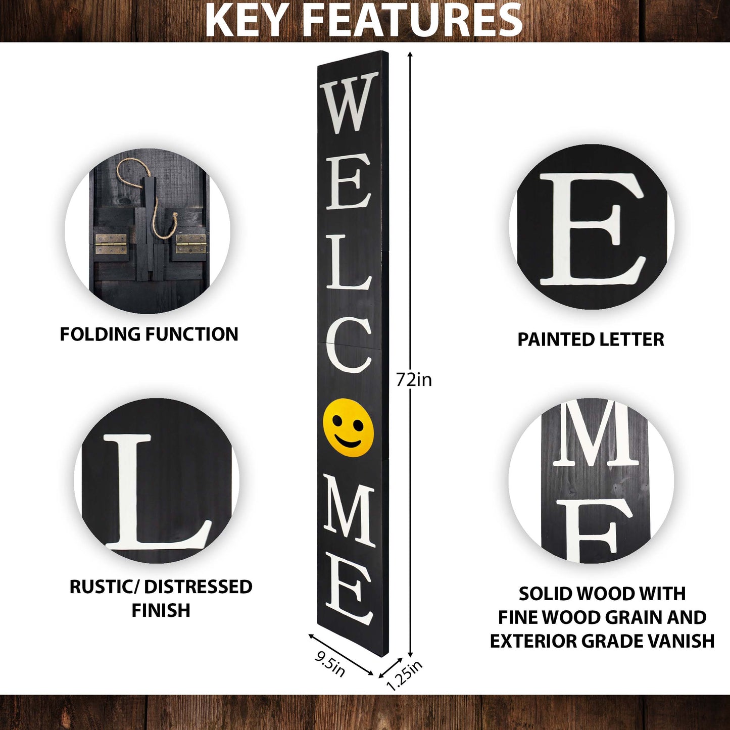 72in Black Welcome Sign,Rustic Tall Welcome Sign for Front Porch Decor, Modern Farmhouse Welcome Porch Sign Wood Vertical Décor