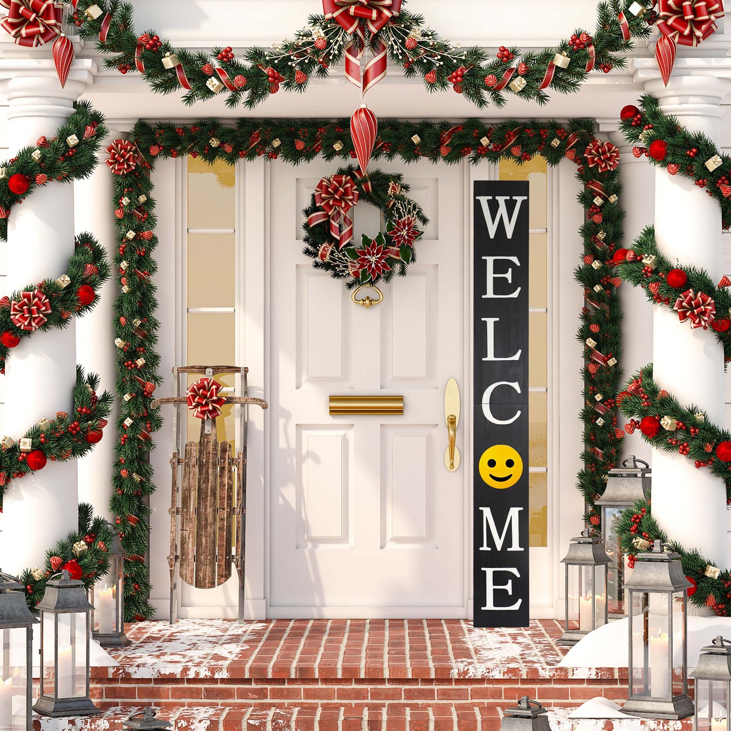 72in Black Welcome Sign,Rustic Tall Welcome Sign for Front Porch Decor, Modern Farmhouse Welcome Porch Sign Wood Vertical Décor