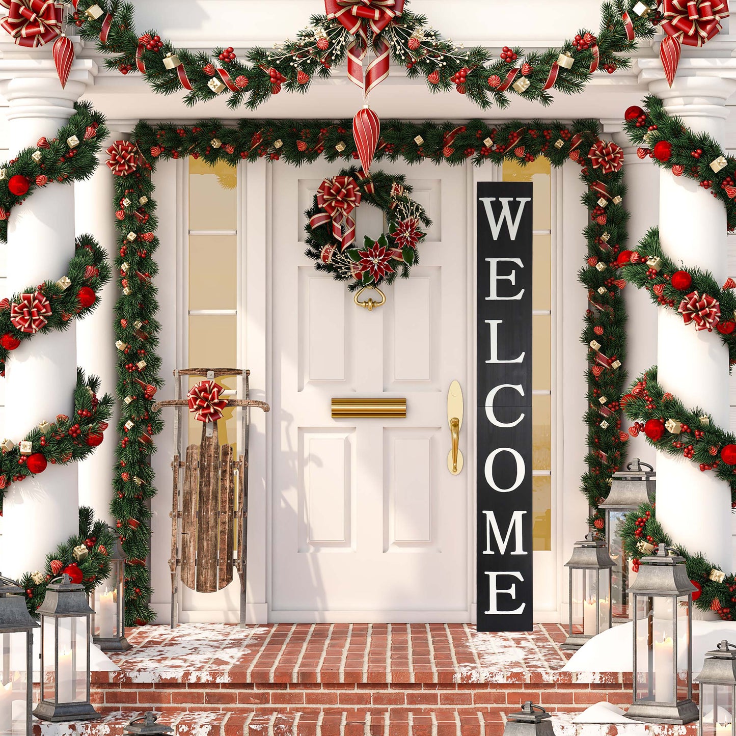 72in Welcome Porch Sign - Rustic Farmhouse Front Porch Decor in Black - Welcome Sign for Front Door