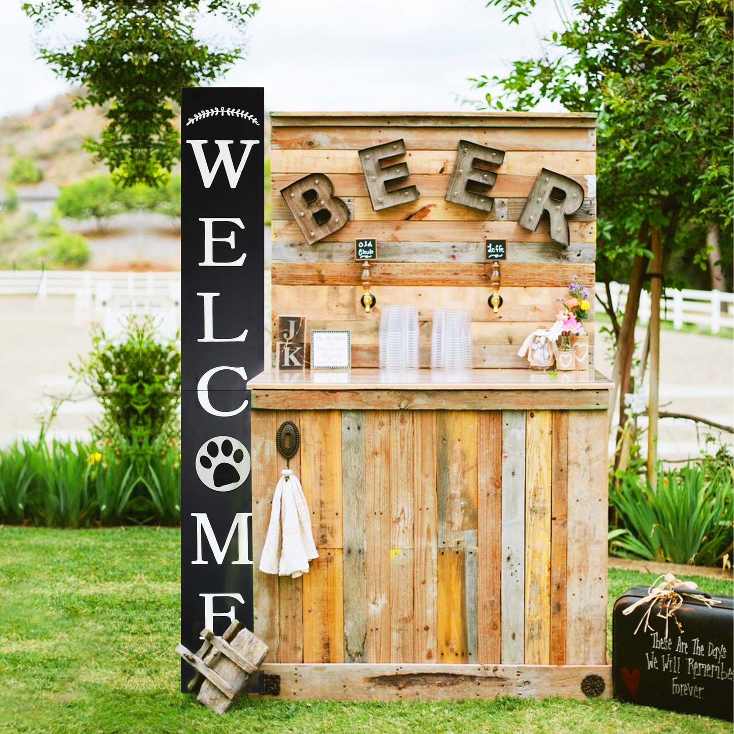 72in Welcome Sign with Animal Paw | Rustic Front Door Porch Sign | Pet-Friendly Entryway Decor | 3 Colors