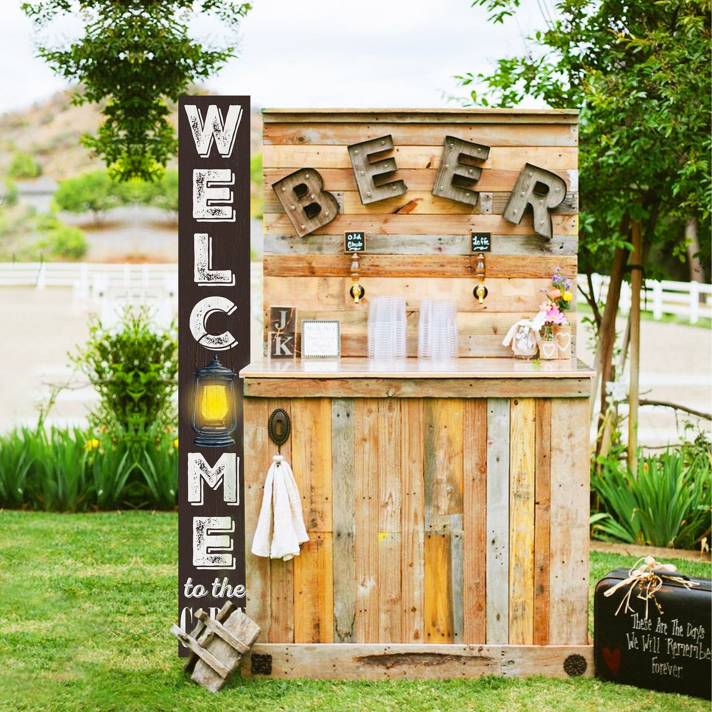 72IN Tall Outdoor Sign Welcome to the Lake House Wooden Porch Sign Standing, Rustic Porch Sign for Porch/Patio Decor