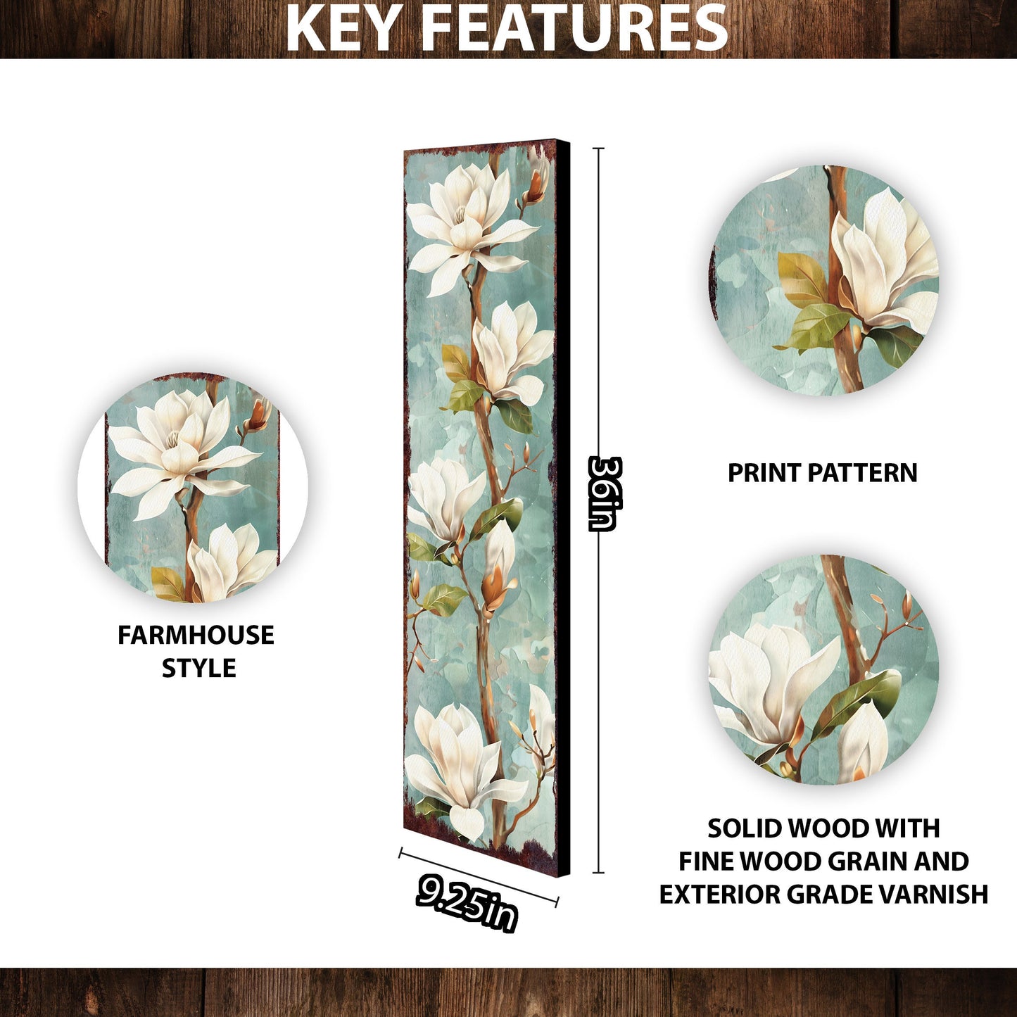36in Spring Magnolia Porch Sign | Playful Watercolor White Magnolia | Light Blue Background | Entryway, Front Door, Porch Home Decor Sign