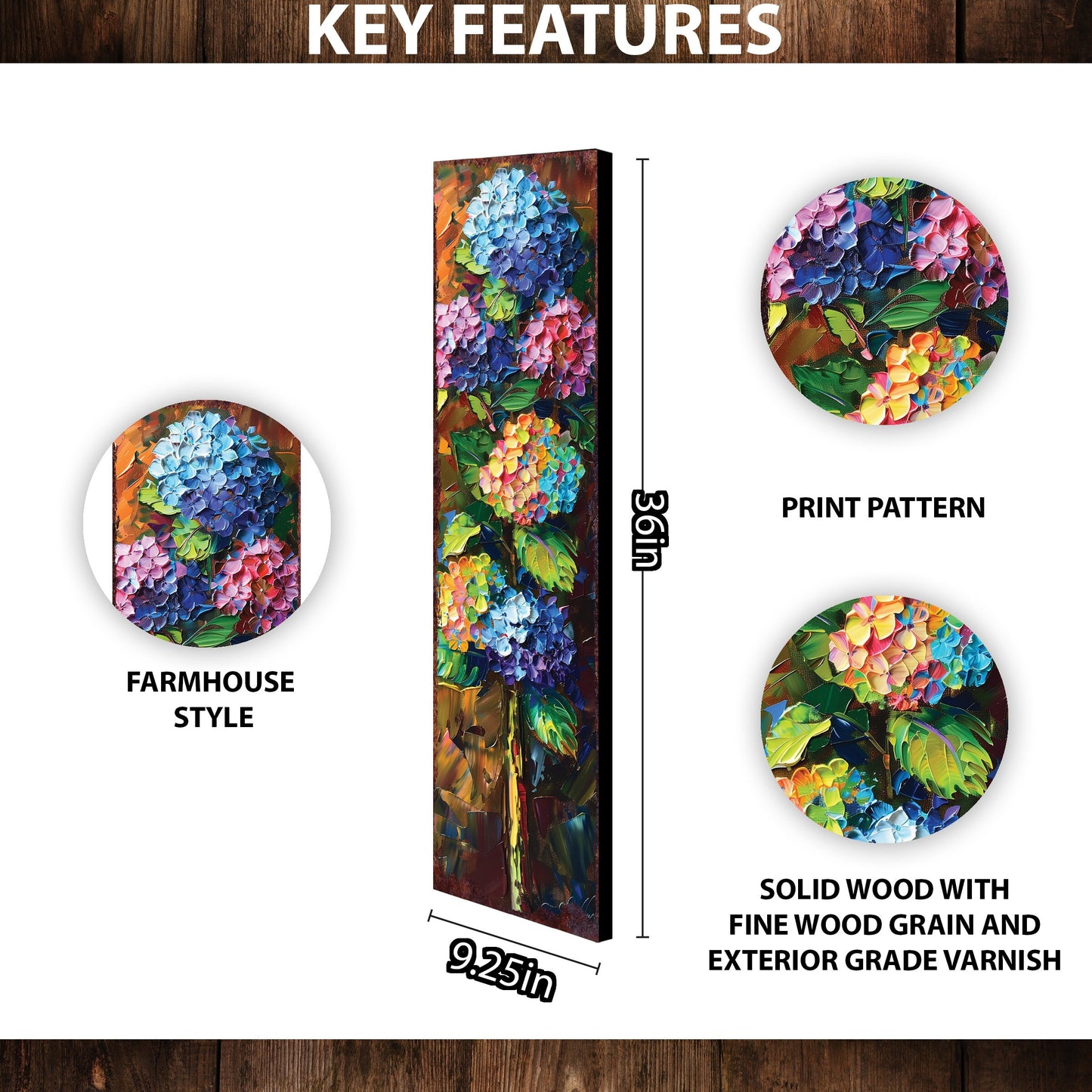 36in Oil Paint Style Hydrangeas Spring Porch Sign | UV Print | Floral Home Decor | Perfect for Living Room, Entryway, Mantle, Porch