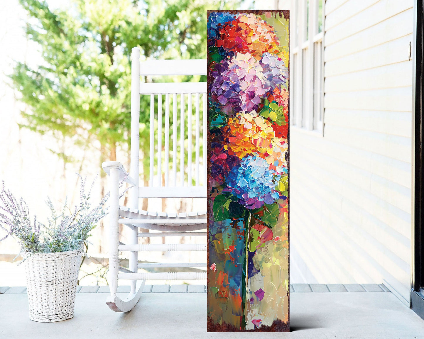 36in Oil Paint Style Hydrangeas Porch Sign | Spring Floral Home Decor | Perfect for Living Room, Entryway, Mantle, Porch| UV Print