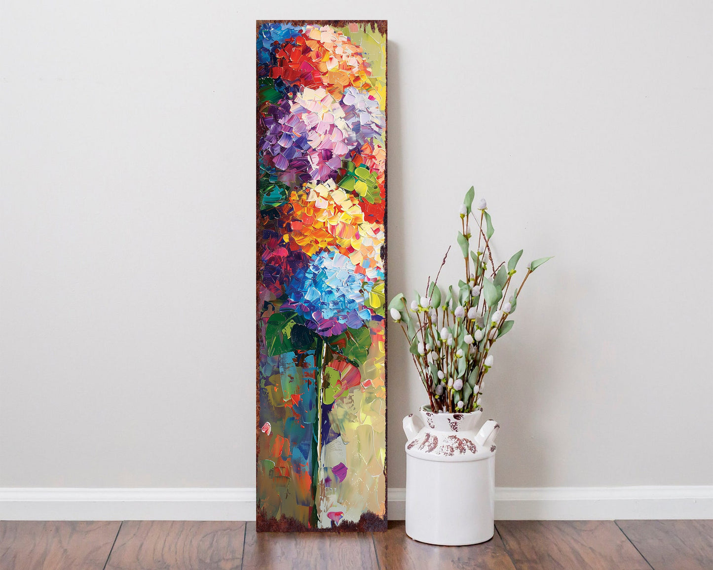 36in Oil Paint Style Hydrangeas Porch Sign | Spring Floral Home Decor | Perfect for Living Room, Entryway, Mantle, Porch| UV Print