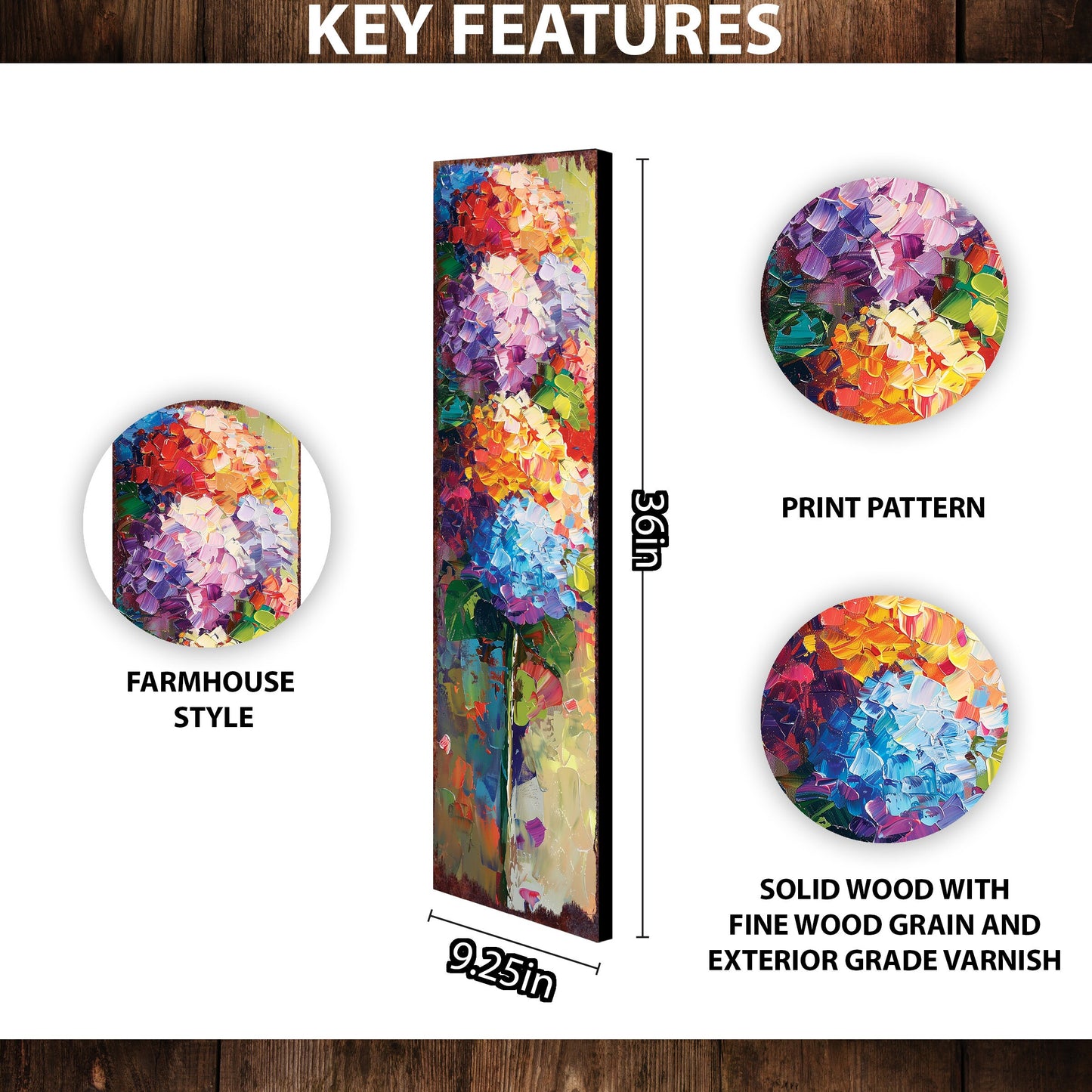 36in Oil Paint Style Hydrangeas Porch Sign | Spring Floral Home Decor | Perfect for Living Room, Entryway, Mantle, Porch| UV Print