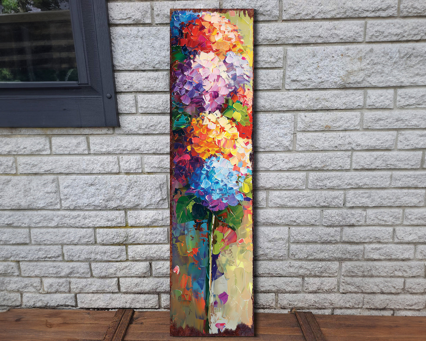 36in Oil Paint Style Hydrangeas Porch Sign | Spring Floral Home Decor | Perfect for Living Room, Entryway, Mantle, Porch| UV Print