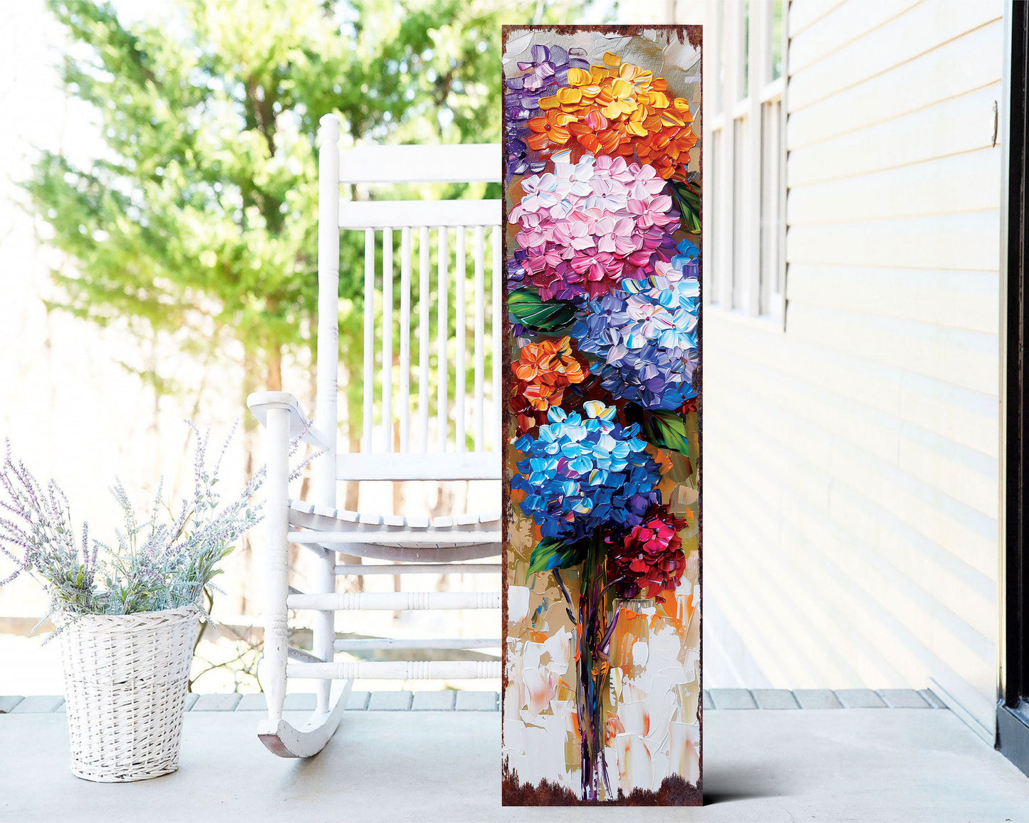 36in Hydrangeas Porch Sign | Oil Paint Style Spring Floral Home Decor | Perfect for Living Room, Entryway, Mantle, Porch| UV Print