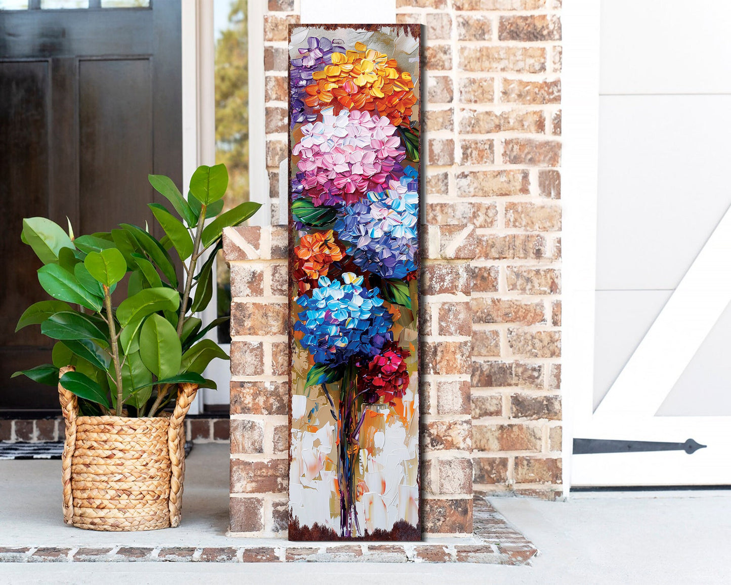 36in Hydrangeas Porch Sign | Oil Paint Style Spring Floral Home Decor | Perfect for Living Room, Entryway, Mantle, Porch| UV Print